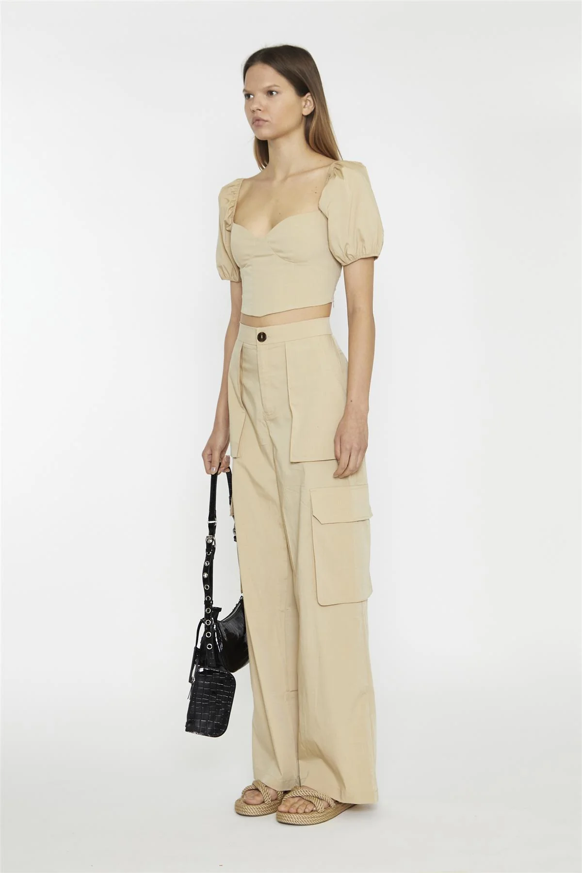 Sweetheart Neckline Crop top - Stone - Image 5