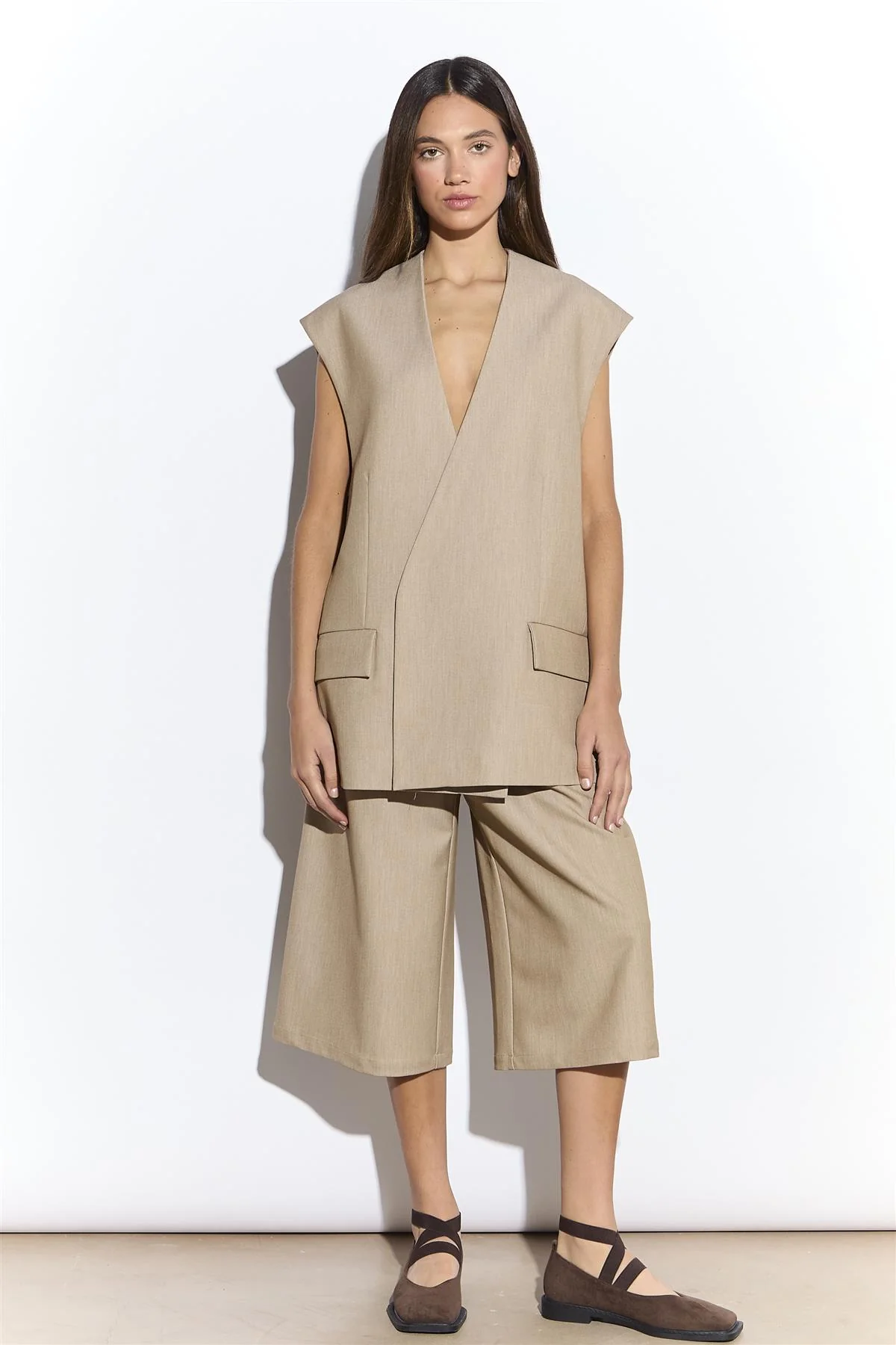 Tailored Long Shorts in Sand Colour