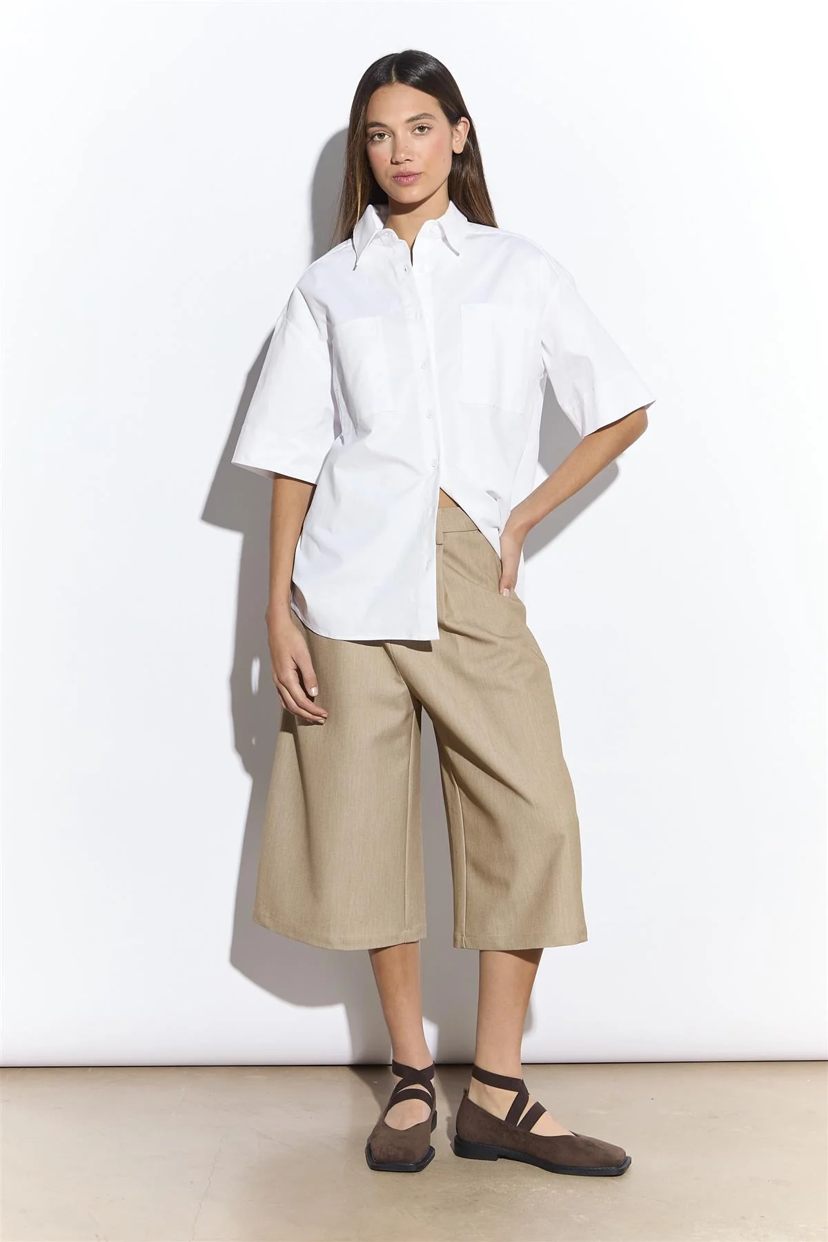 Tailored Long Shorts in Sand Colour - Image 4