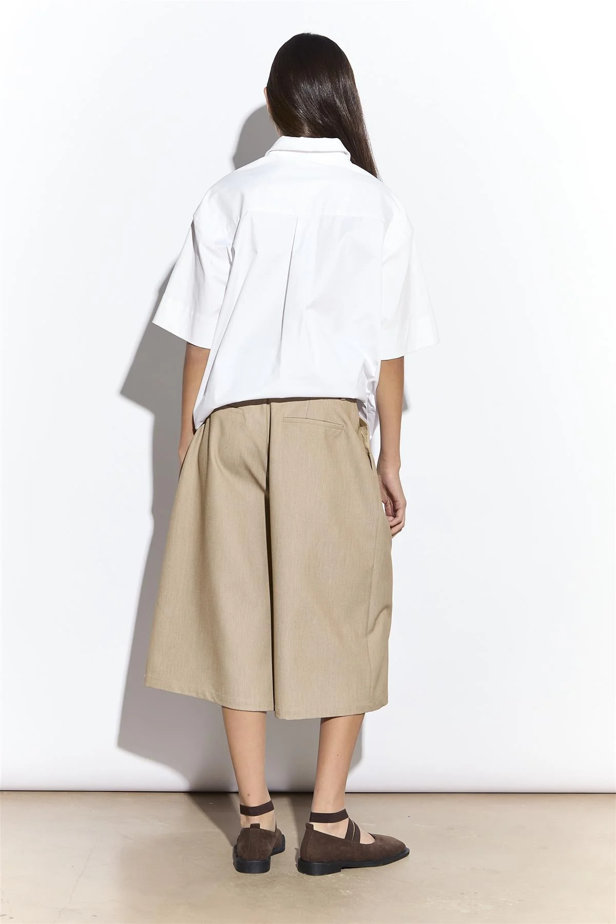 Tailored Long Shorts in Sand Colour - Image 5