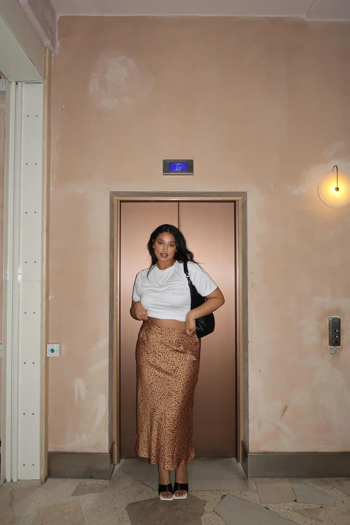 Tan-Black Spot Bias-Cut Midi Skirt - Image 3