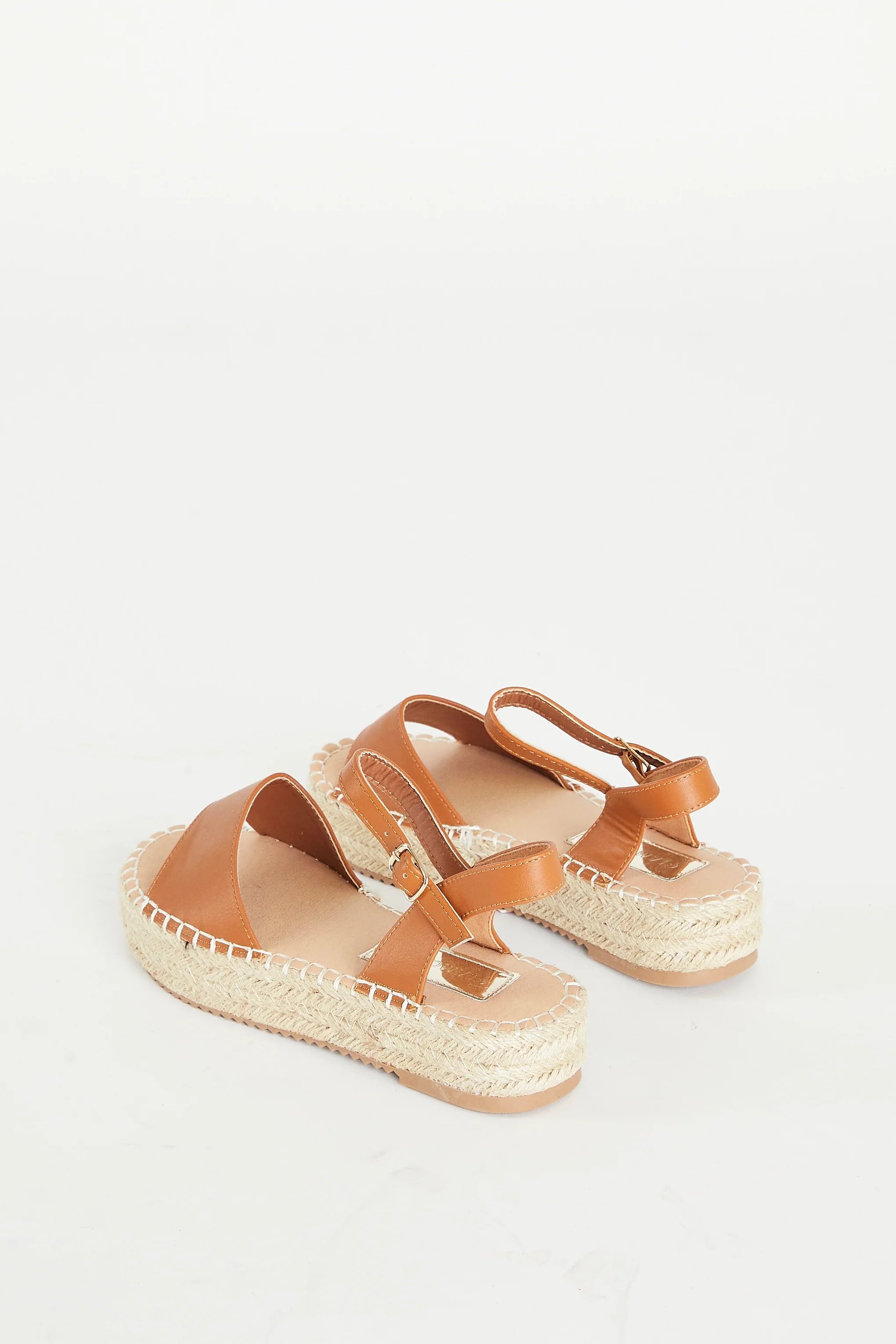Tan Chunky Espadrille Flat Form Sandals - Image 2