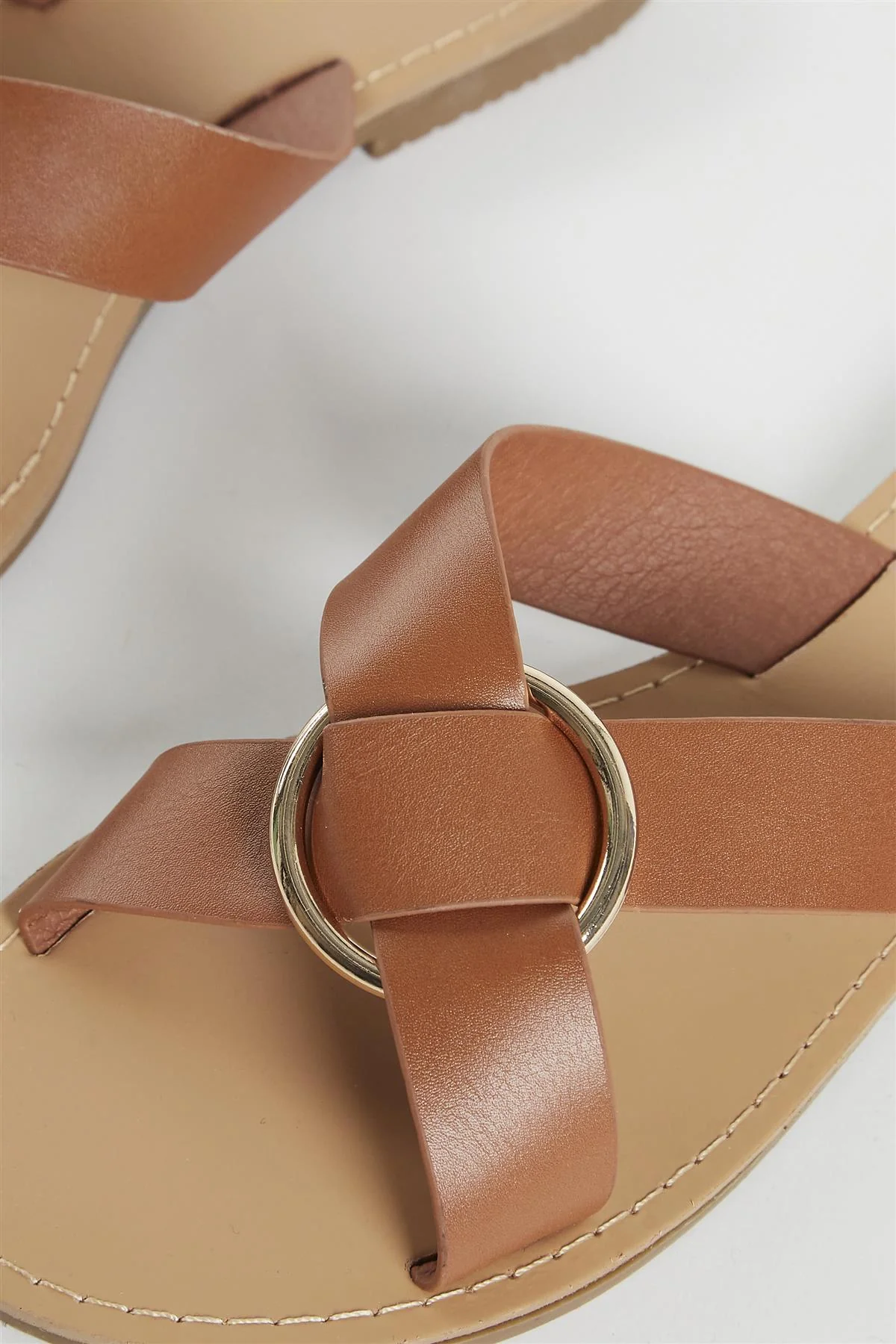 Tan PU Flat Sandals - Image 3