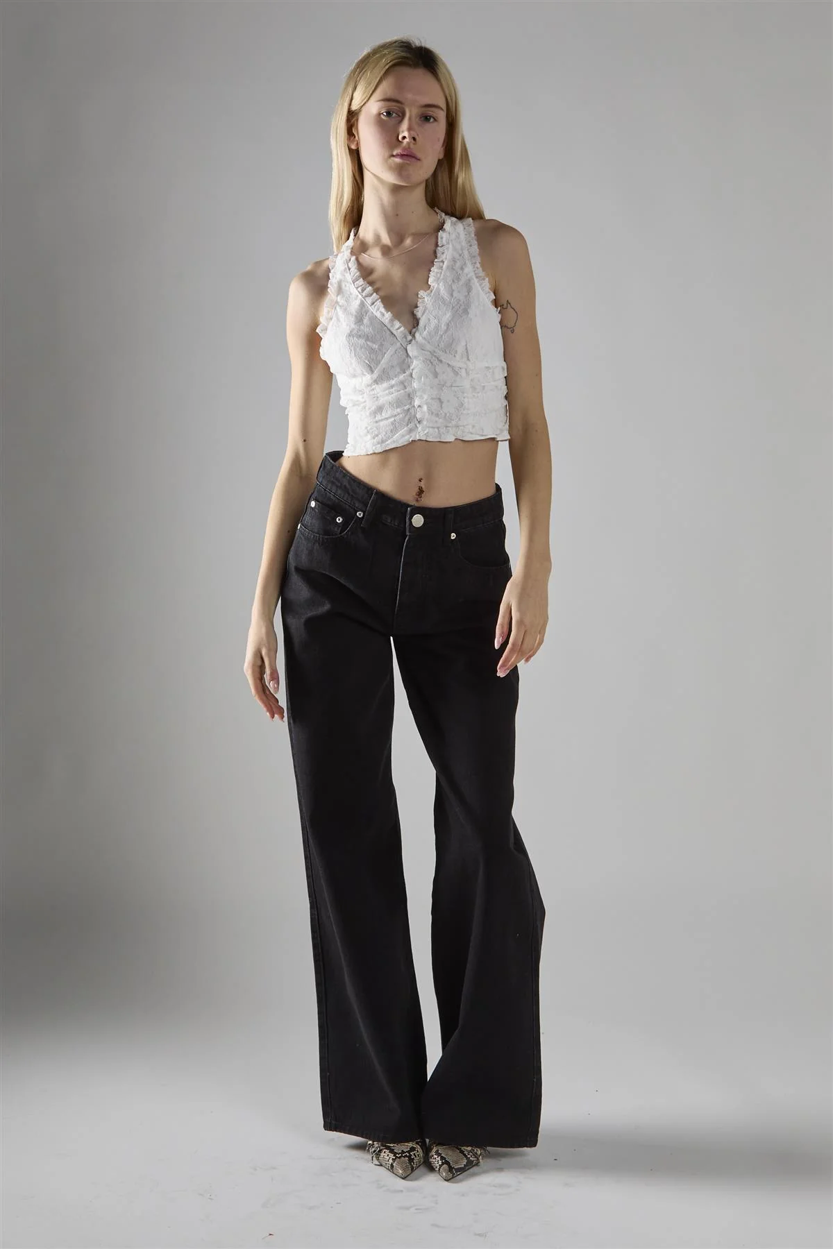 Tank Cropped Top - Off White Lace