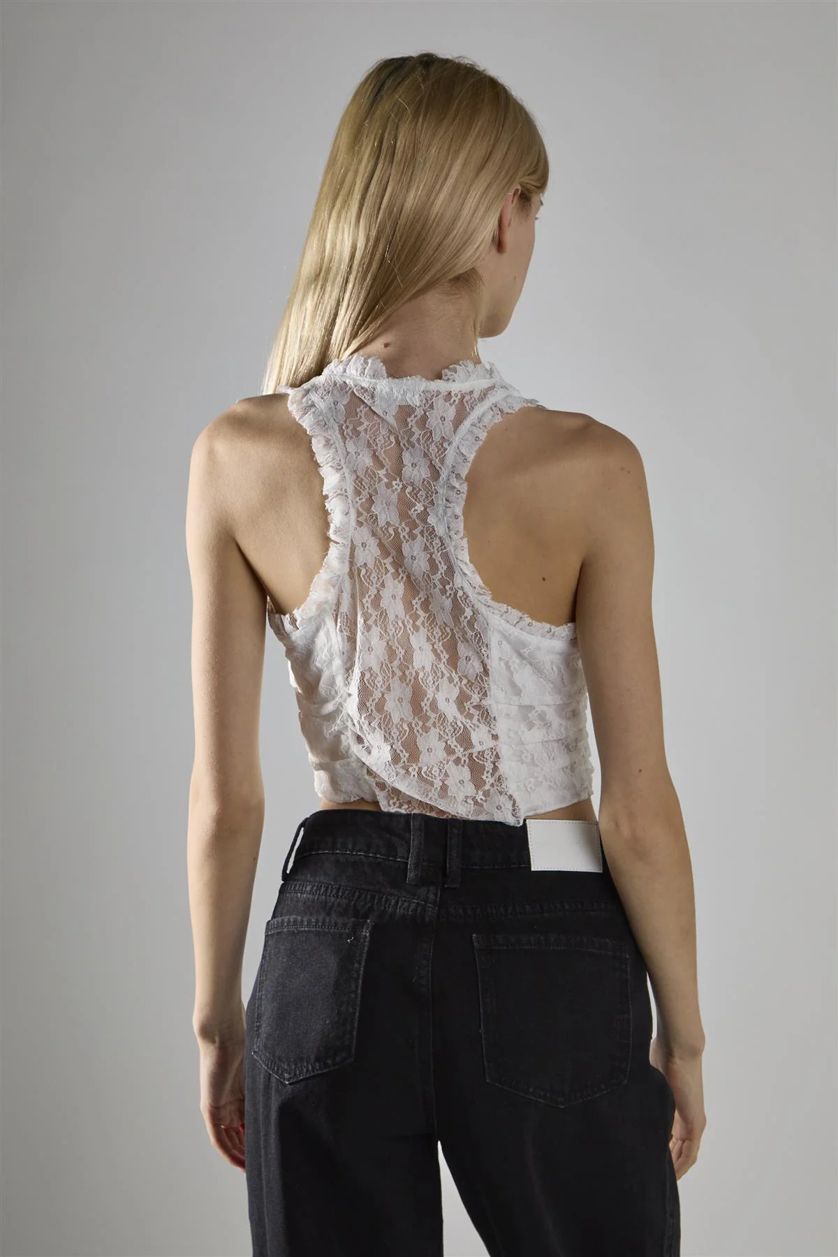 Tank Cropped Top - Off White Lace - Image 2