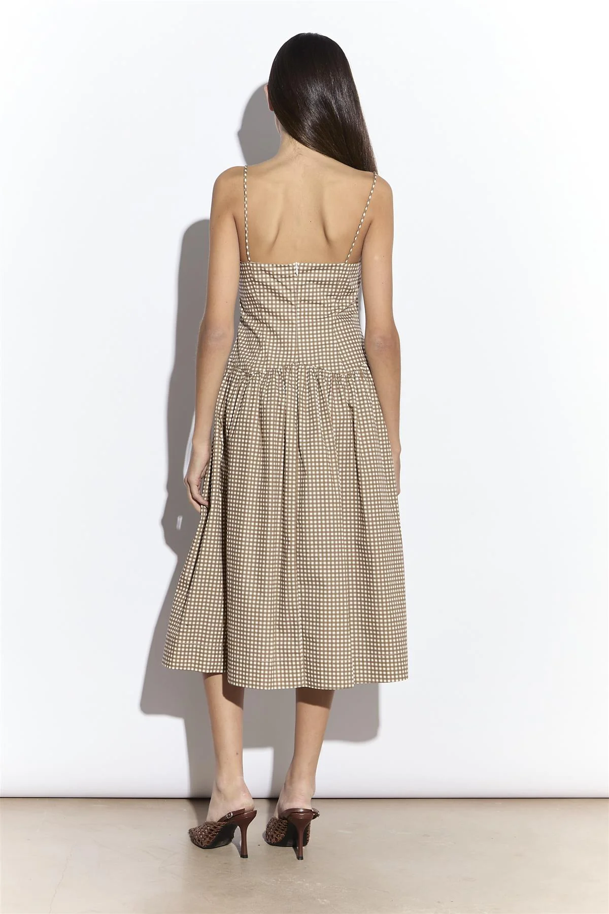 Taupe Gingham Dropped Waist Cami Midi Dress - Image 4