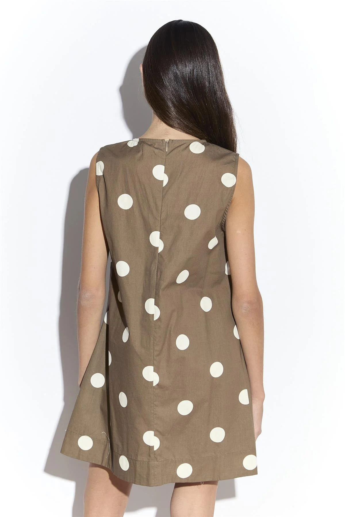 Taupe White Spot Mini Shift Dress - Image 4