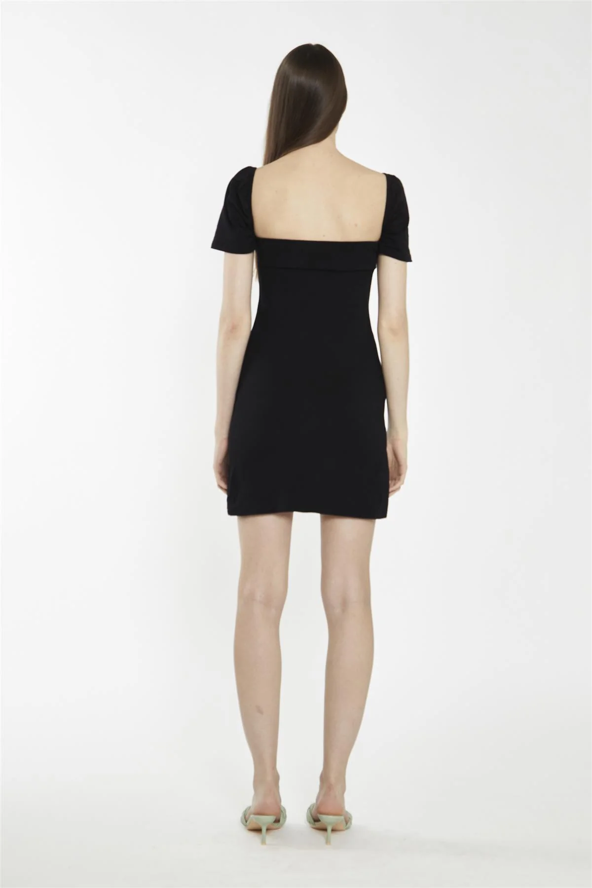 Tie Front Mini Dress - Black - Image 2