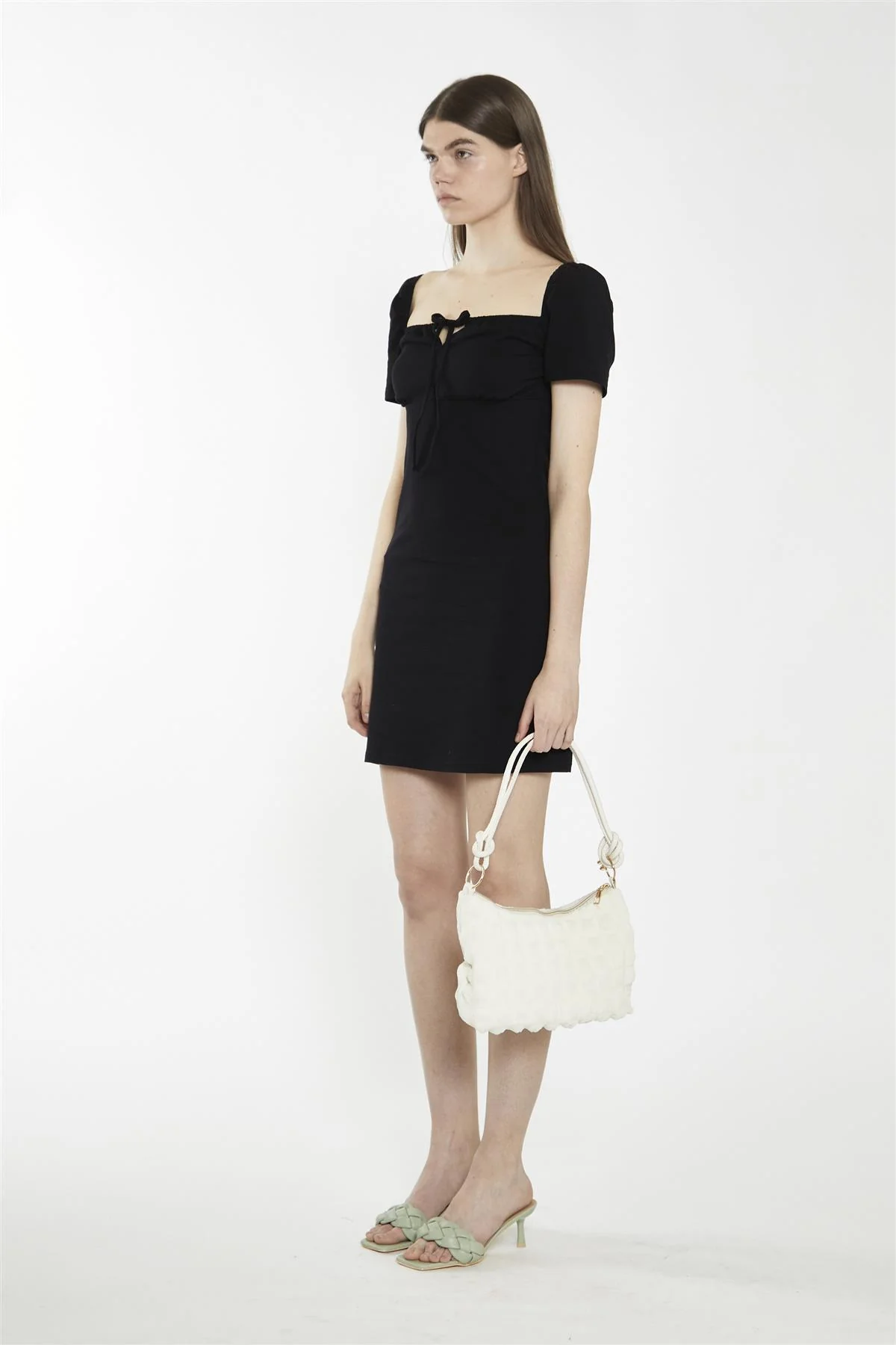 Tie Front Mini Dress - Black - Image 3