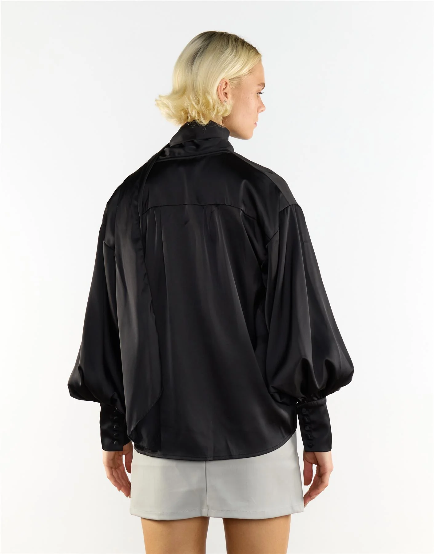 Tie Neck Bow Detail Blouse in Black - Image 2