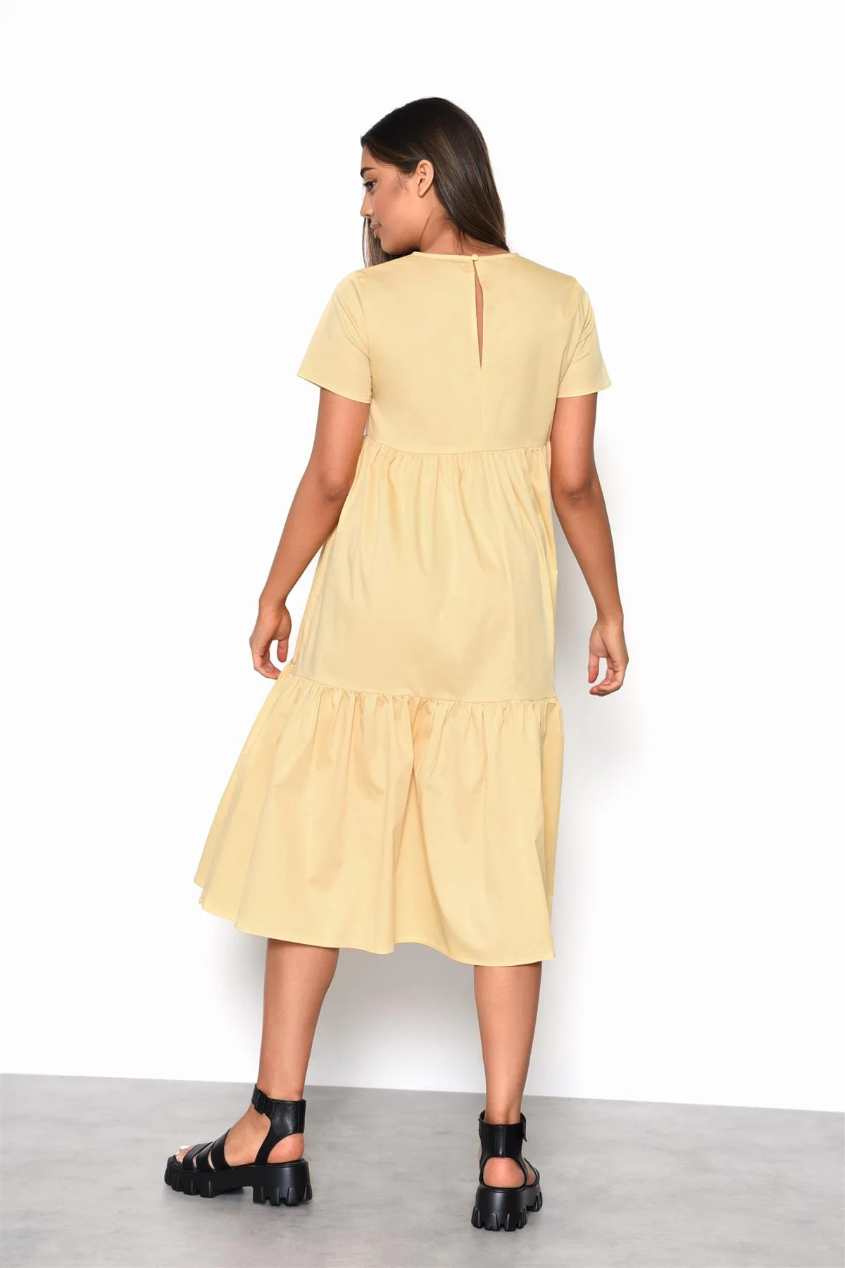 Tiered Midi Dress - Soft Yellow - Image 2
