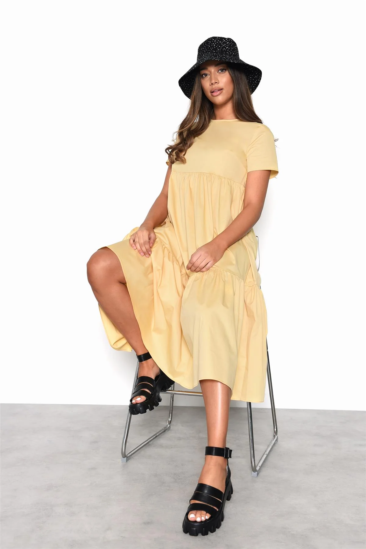 Tiered Midi Dress - Soft Yellow - Image 3