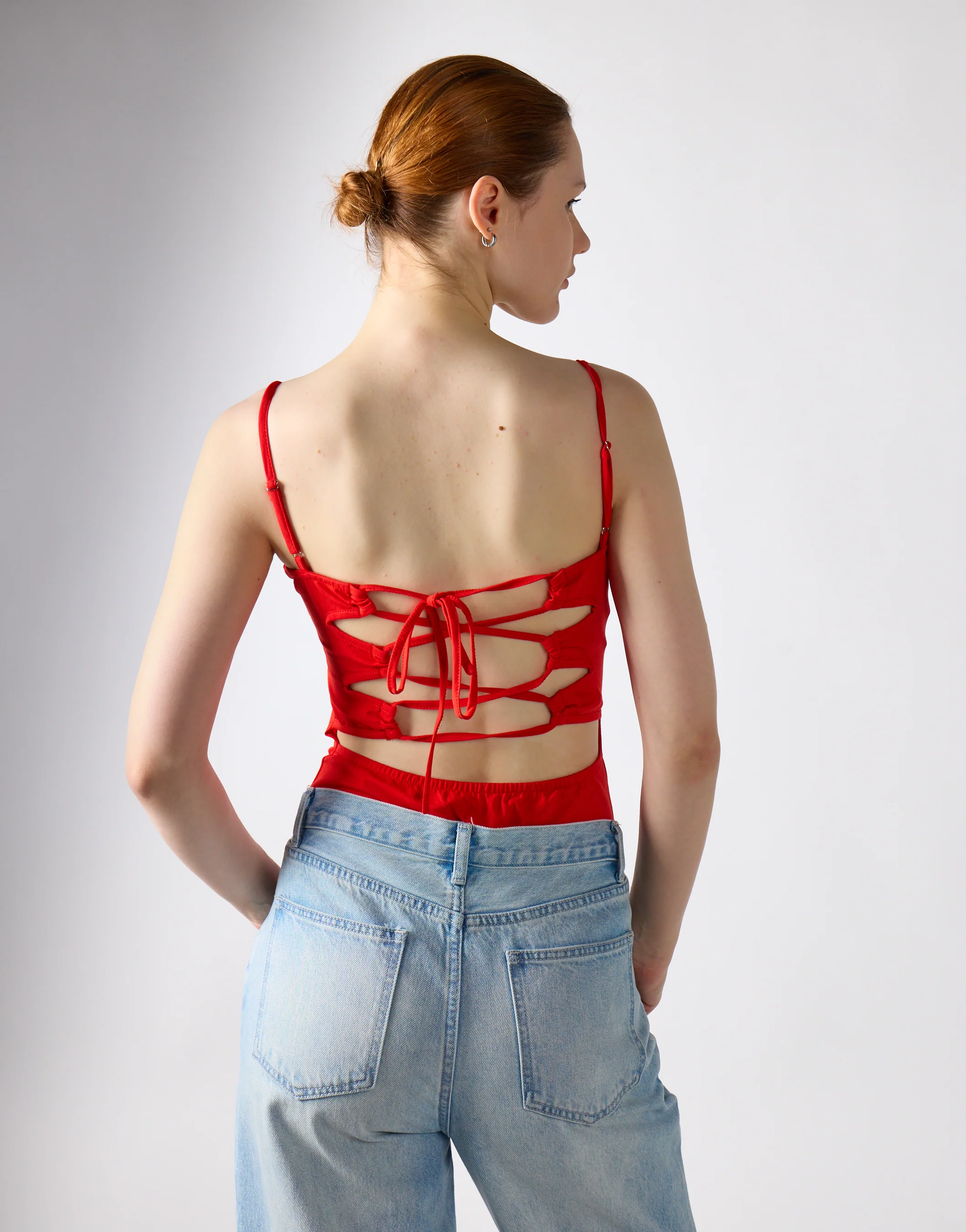 Tomato Sleeveless Tie Back Detail-Bodysuit - Image 2