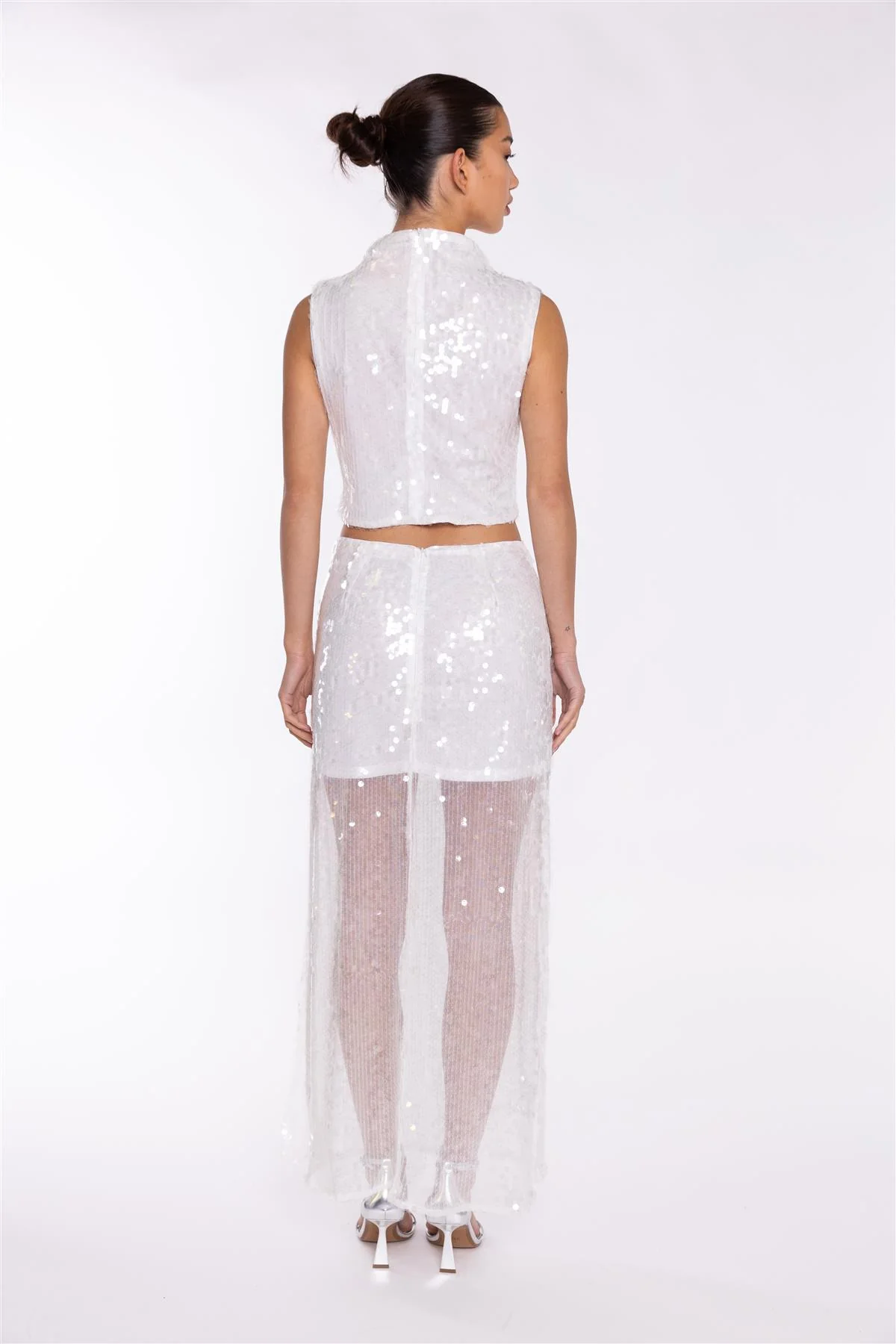 Transparent-Sequin Boat-Neck Crop-Top - Image 2