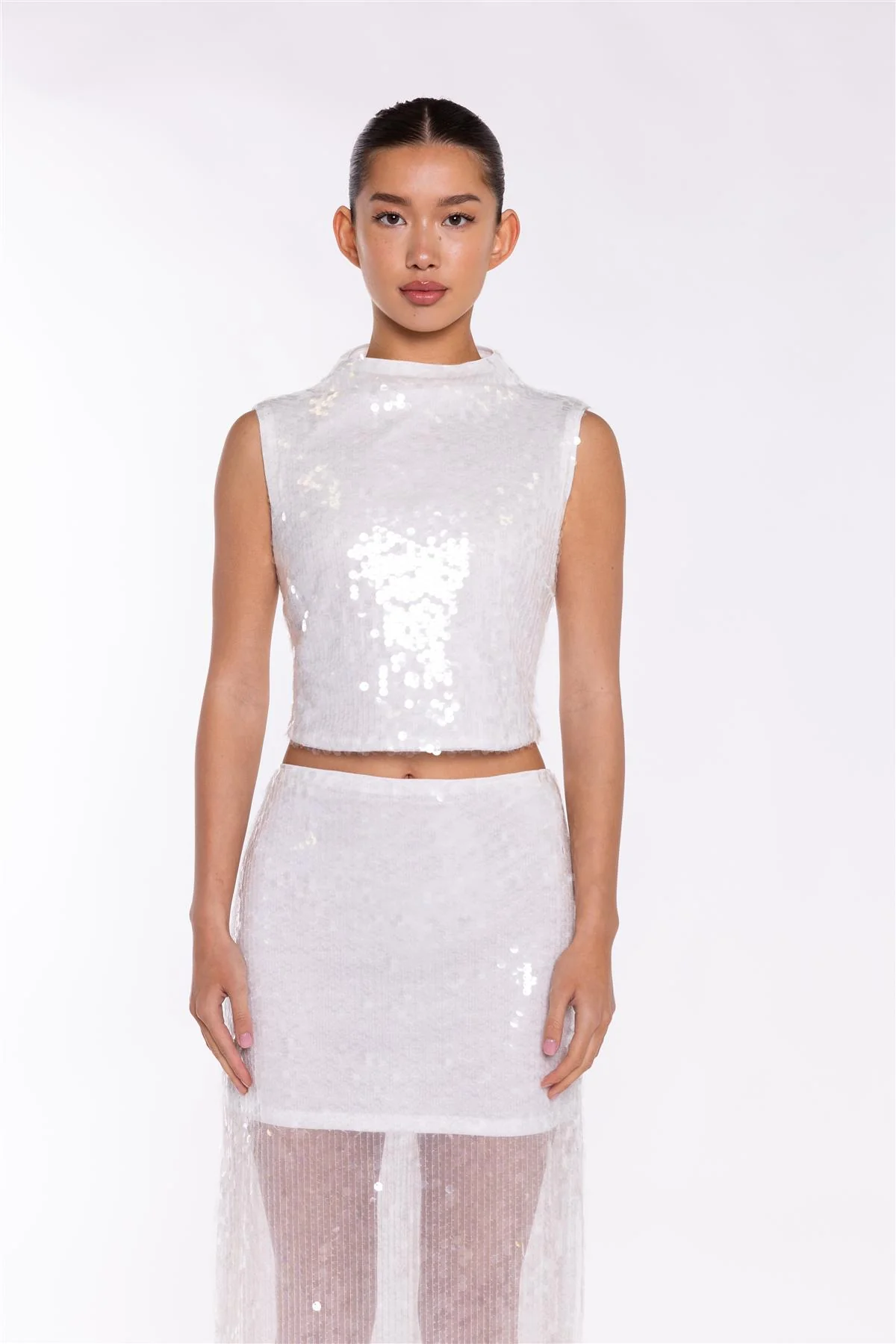 Transparent-Sequin Boat-Neck Crop-Top - Image 3