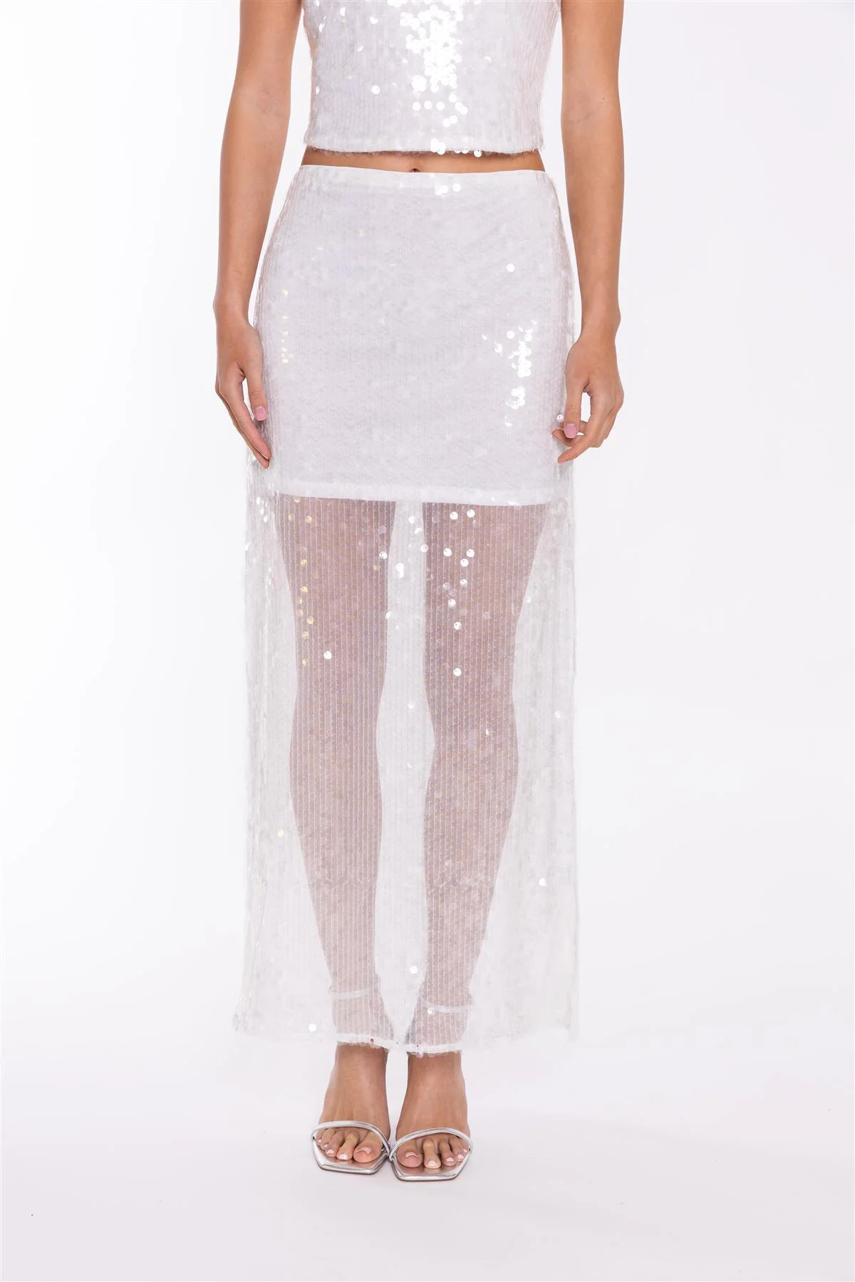 Transparent-Sequin Side-Split Midaxi-Skirt - Image 3