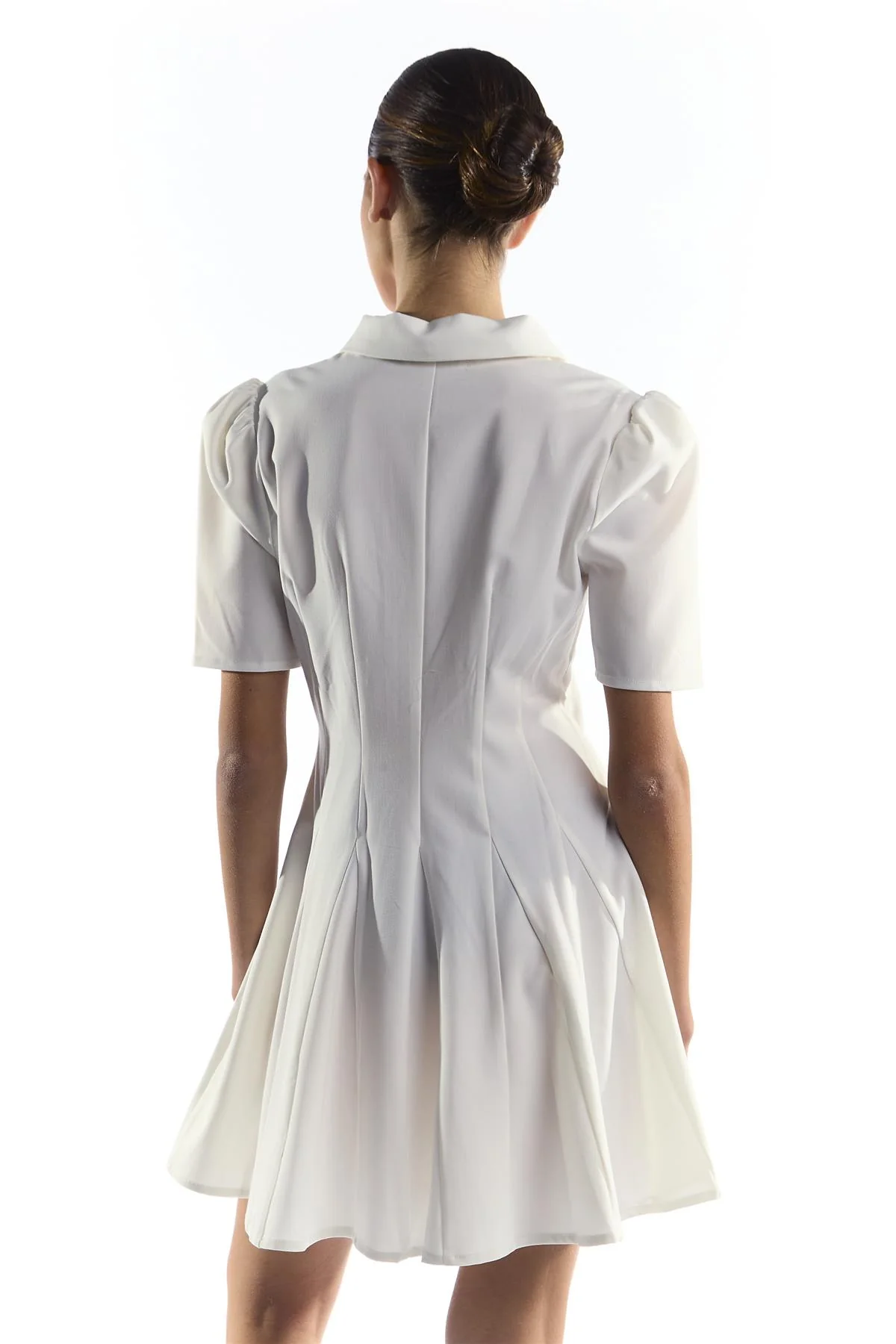 Trinity White Colour Button Through Pleated Short Sleeve Dress - Image 4