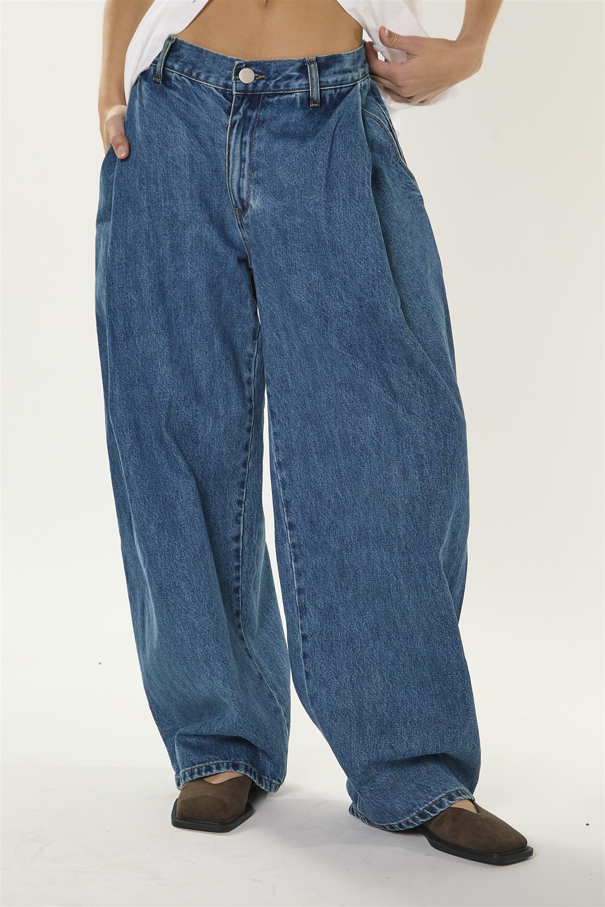 True Blue Wide Leg Barrel Denim Jeans - Image 2