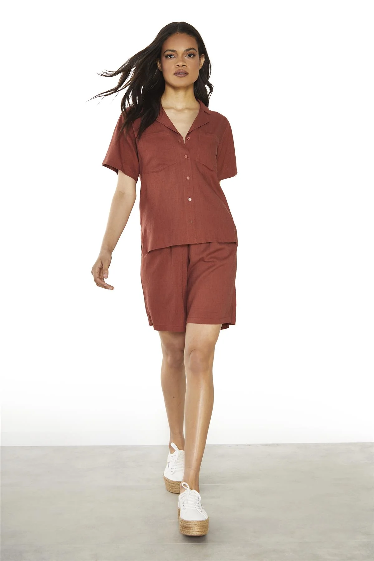 Umber Button-Front Short-Sleeve-Shirt