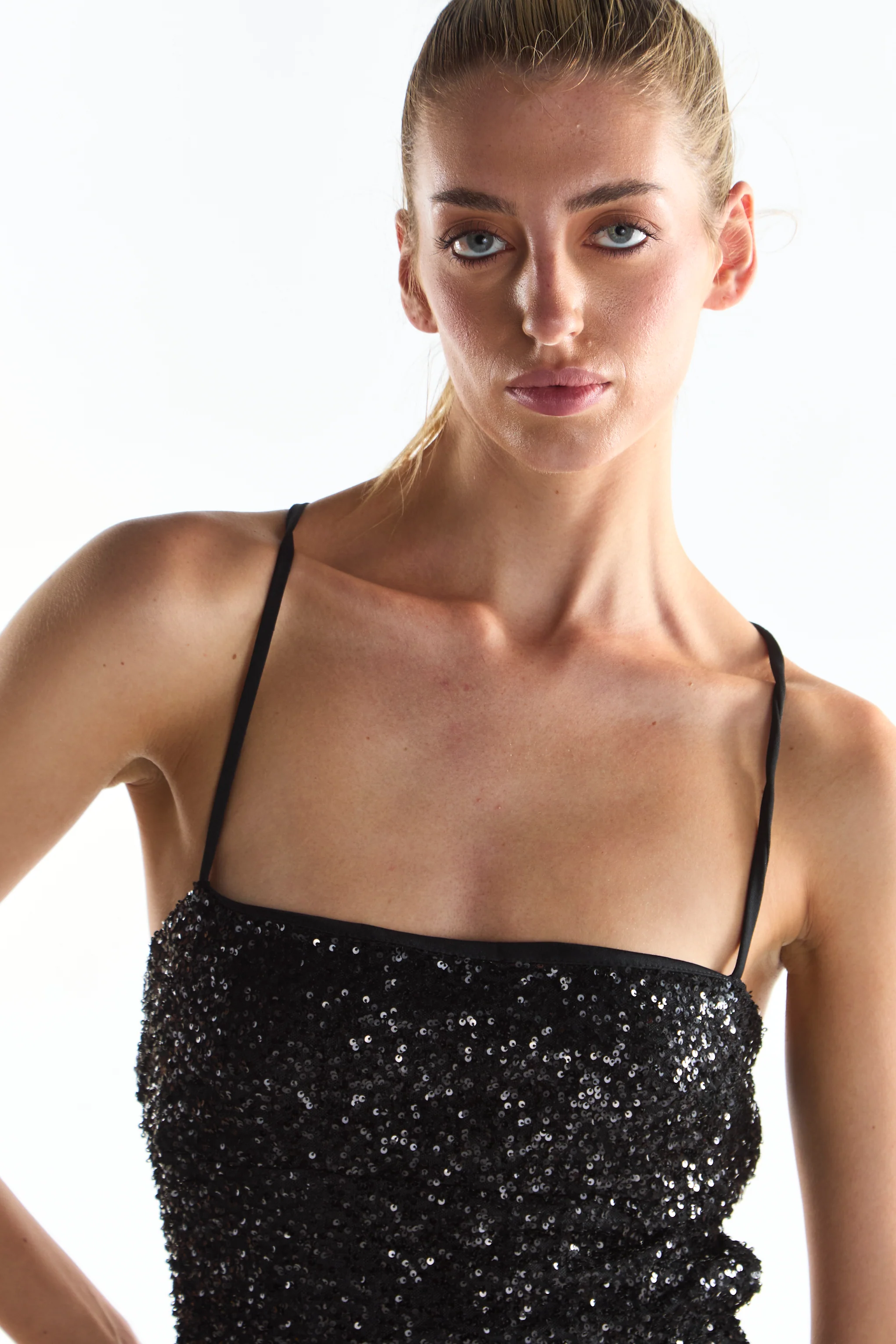 Black Sequin Lace-Up Back Mini-Dress - Image 3