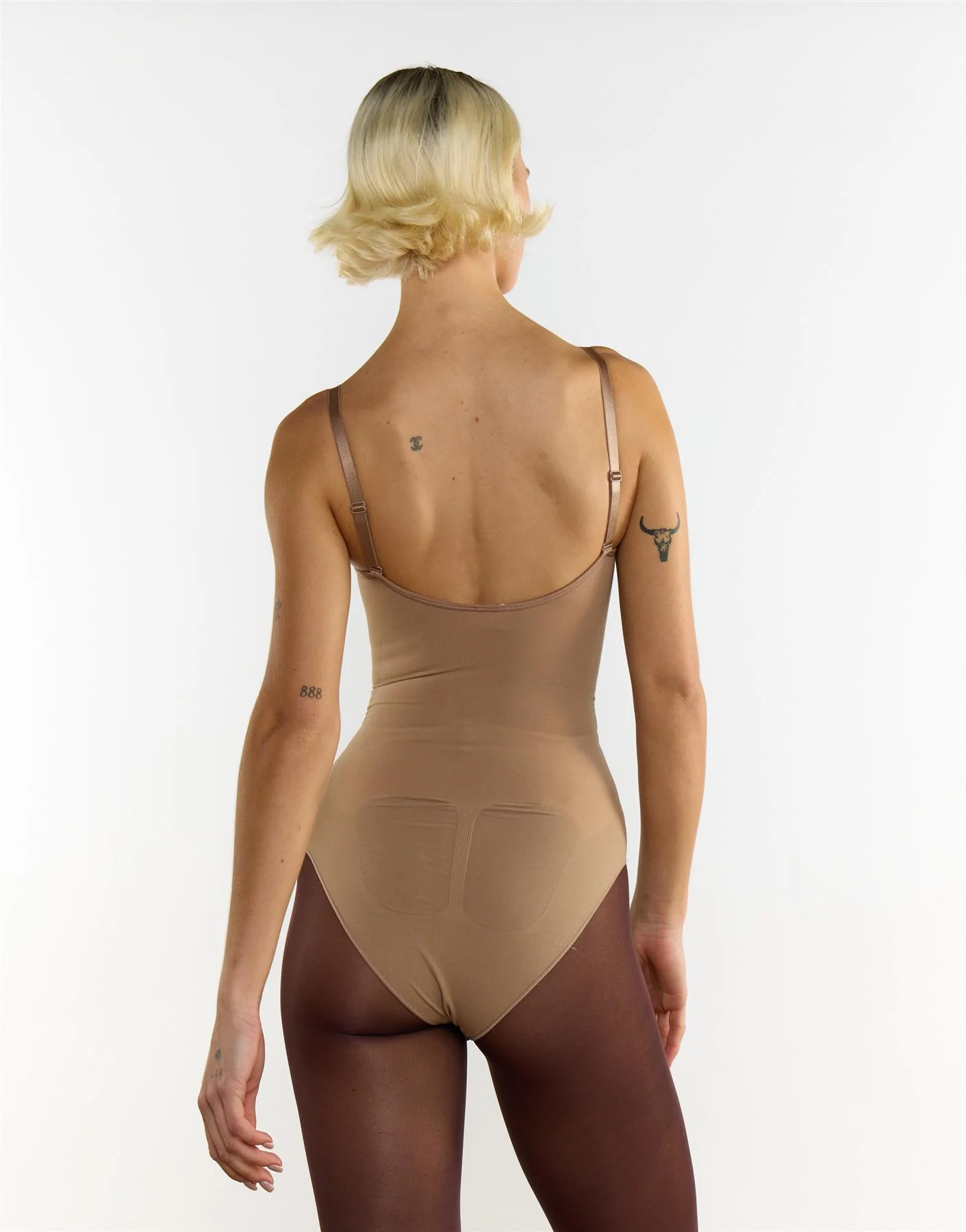 V-Neck Backless Shapewear Bodysuit - Beige - Image 2