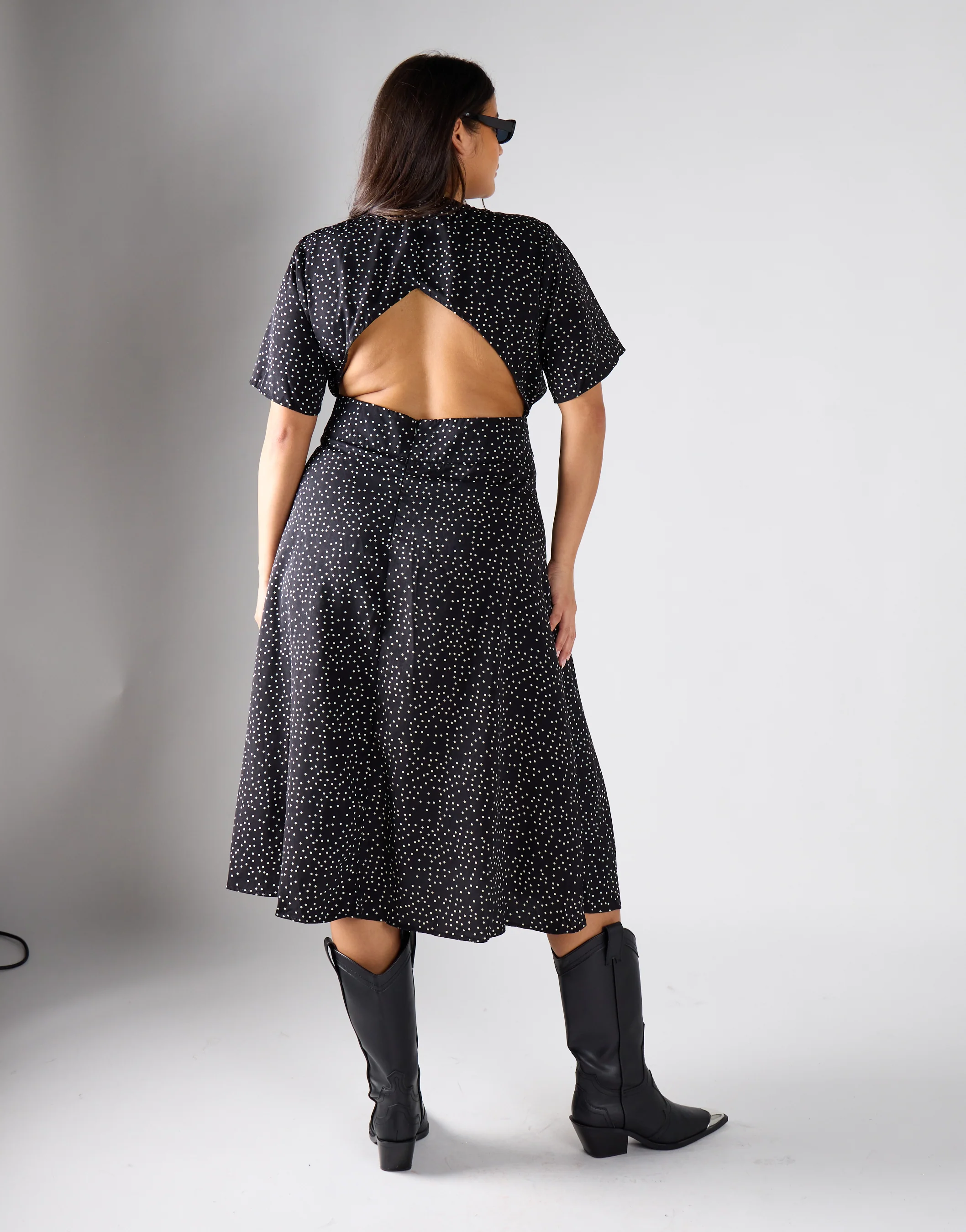 V - Neck Maxi Dress - Black White Dot - Image 2
