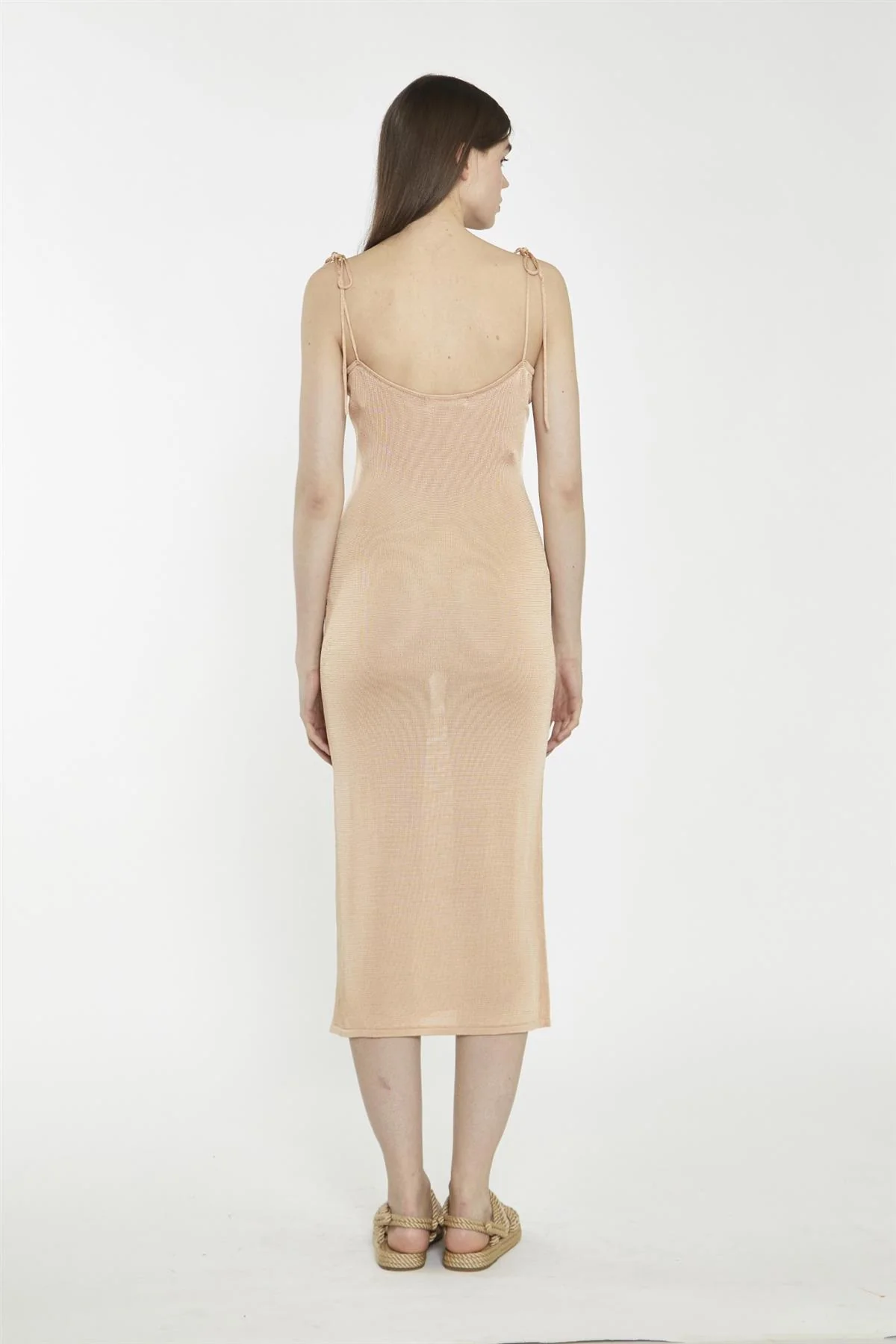 V-Neck Midi Slip Dress - Soft Apricot - Image 2