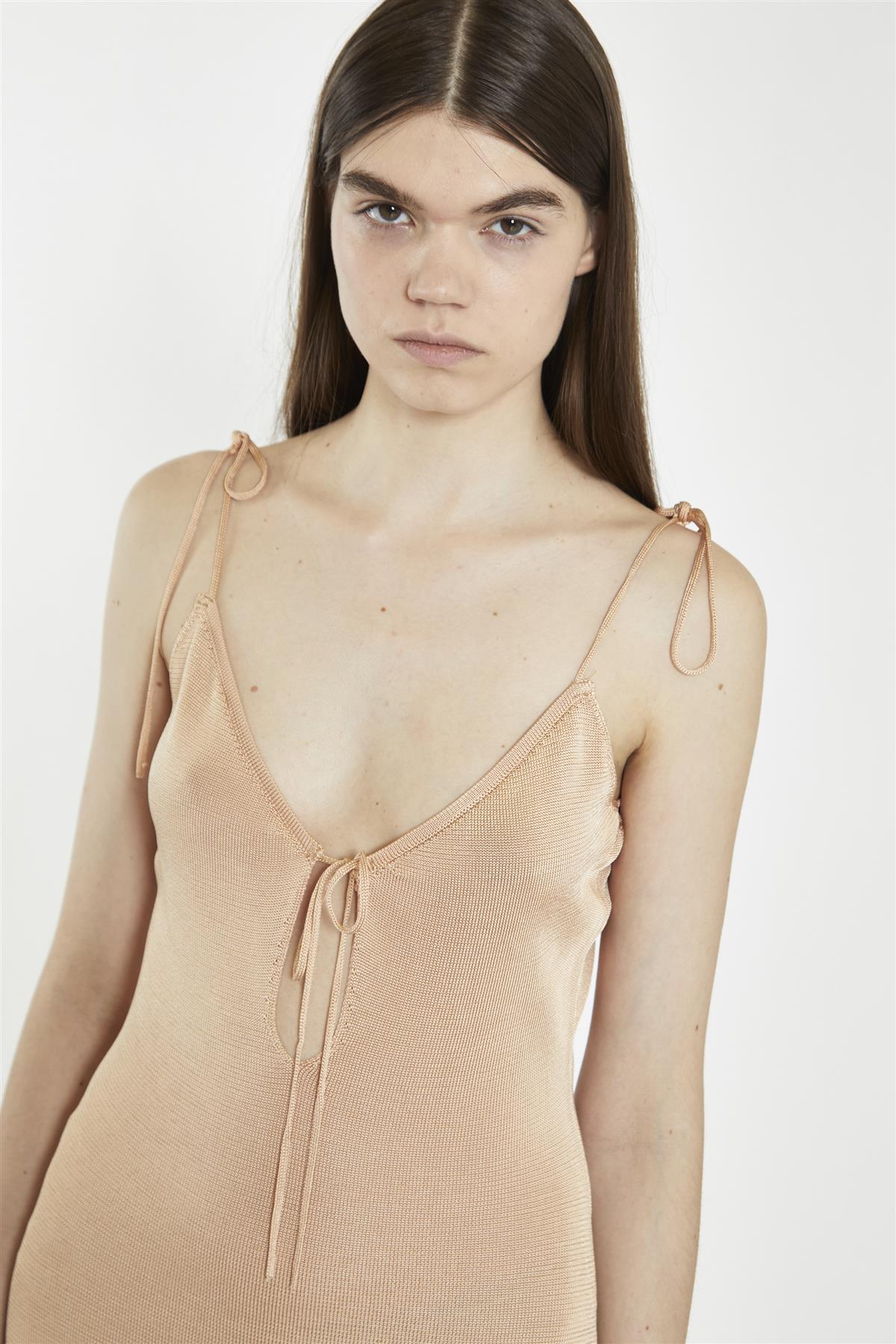 V-Neck Midi Slip Dress - Soft Apricot - Image 3