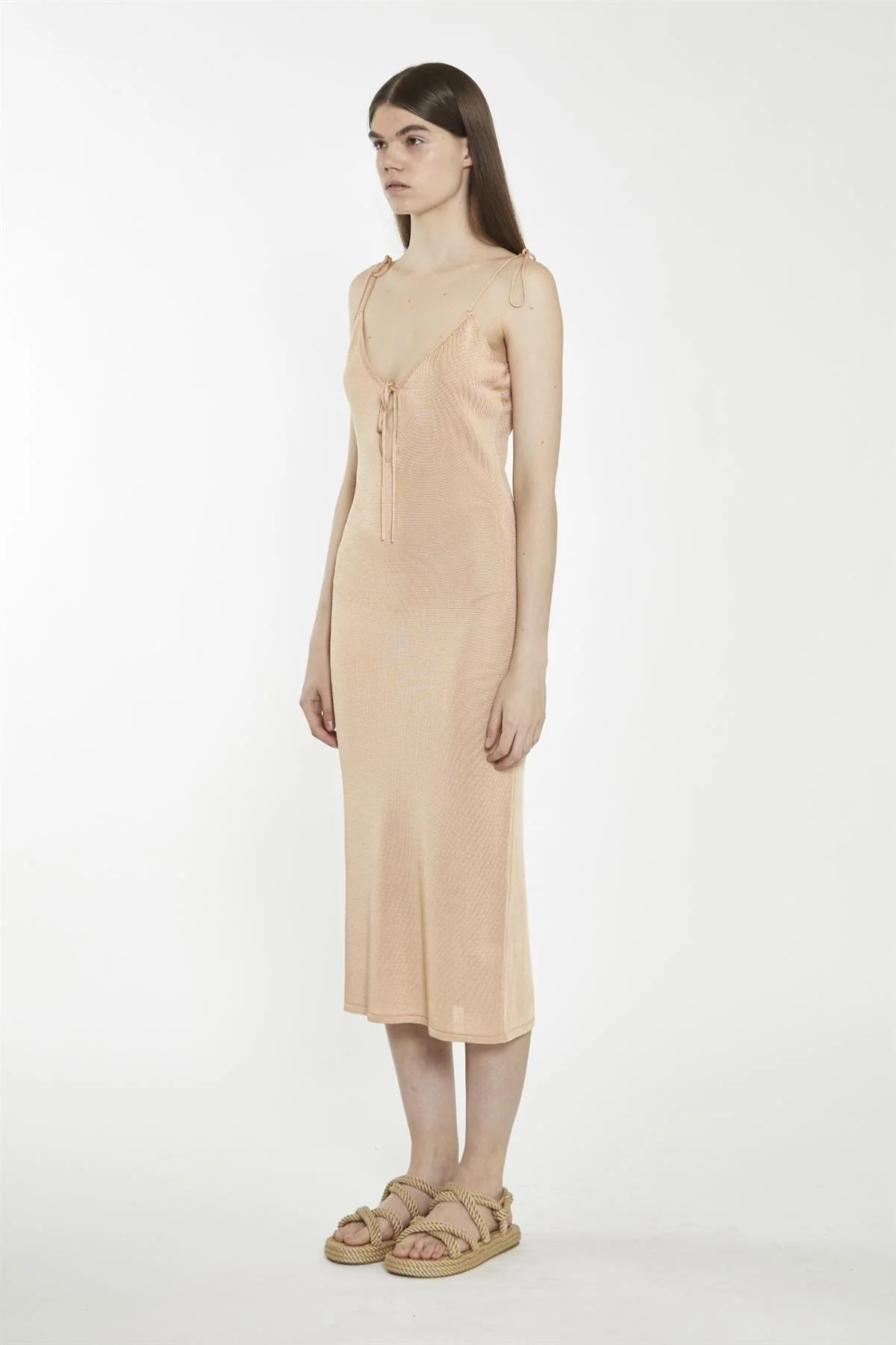 V-Neck Midi Slip Dress - Soft Apricot - Image 4