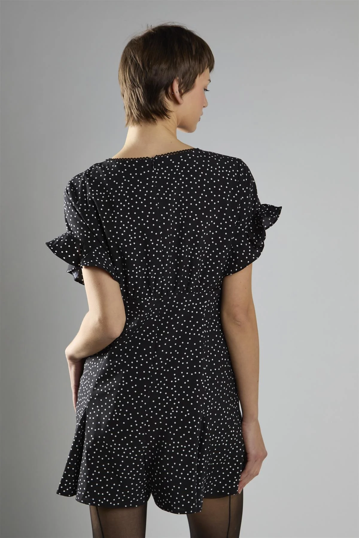 Black Polka Dot V Neck Playsuit - Image 2