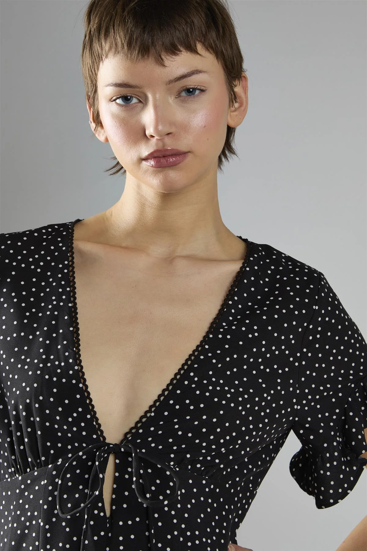 Black Polka Dot V Neck Playsuit - Image 4