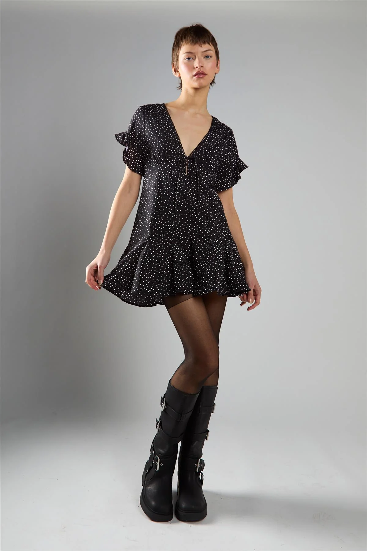 Black Polka Dot V Neck Playsuit - Image 5