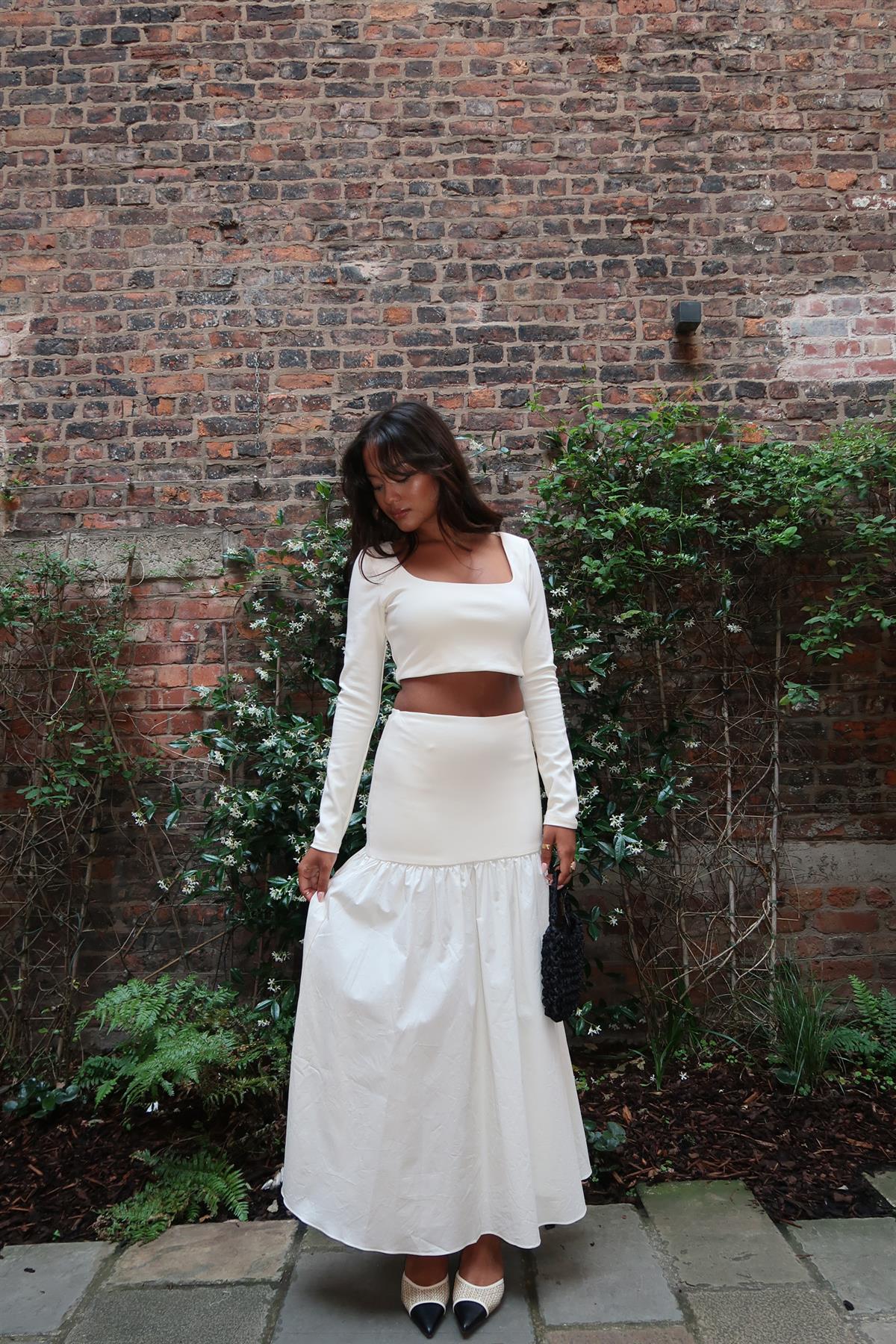 Vanilla Half-Pleated-High-Waist Maxi-Skirt - Image 3