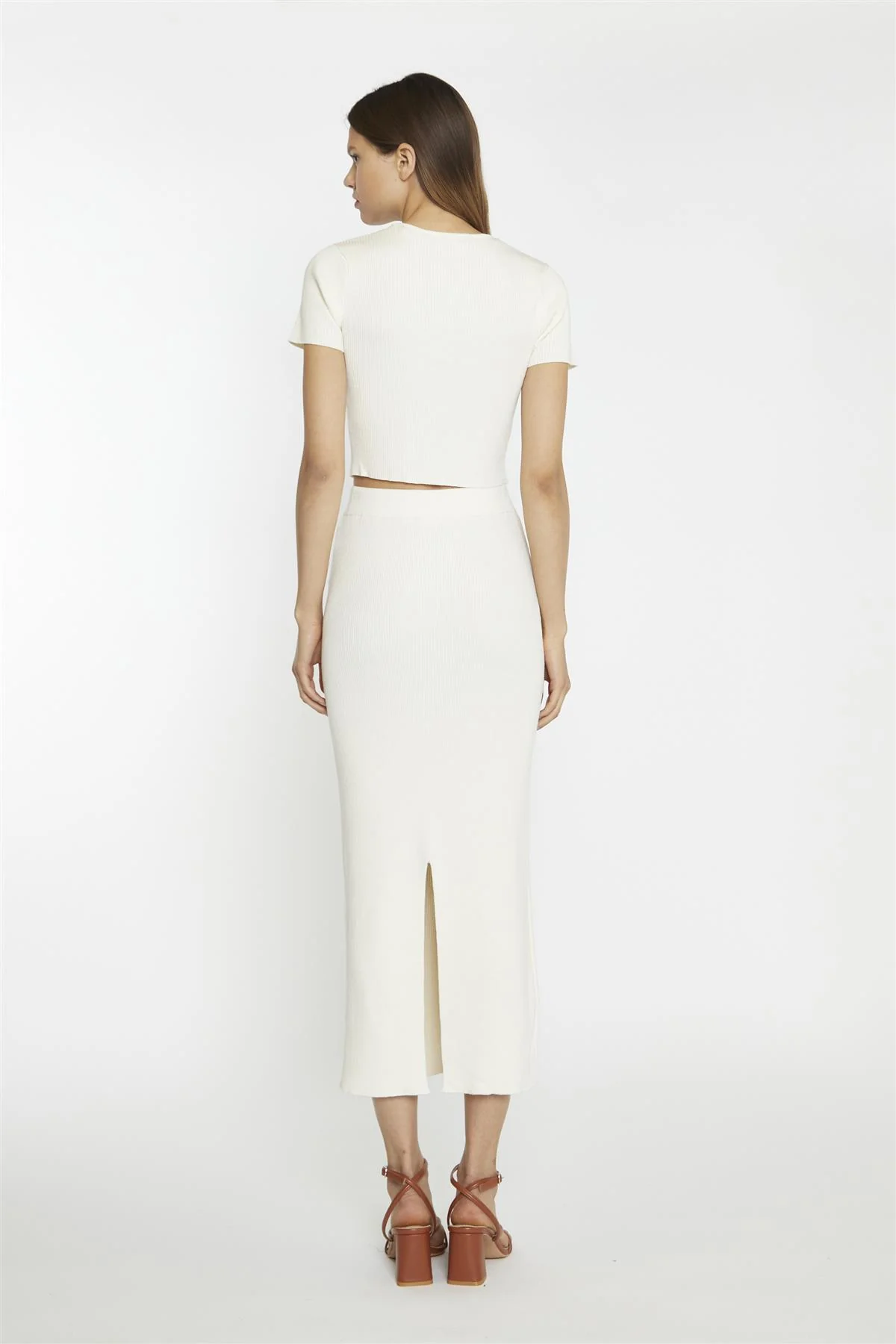 Vanilla Ribbed Tie-Front Crop-Top - Image 2