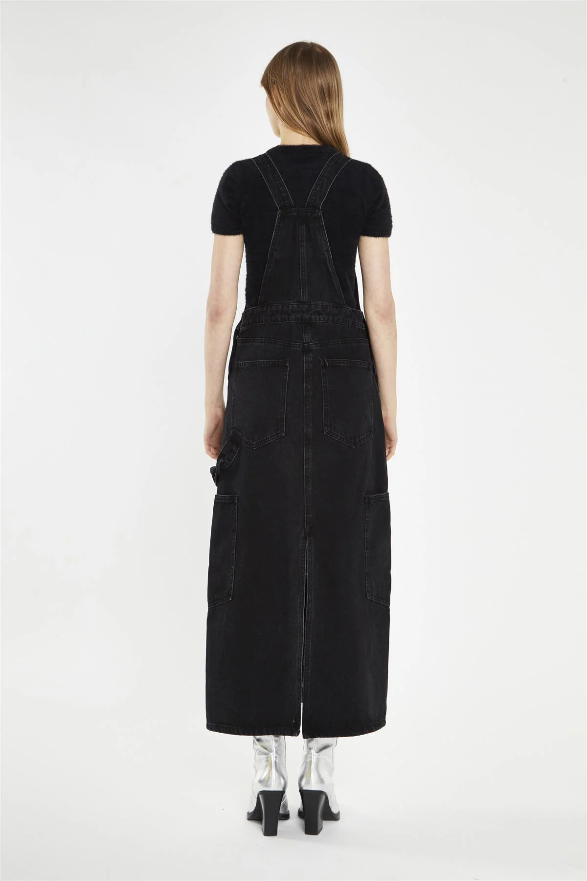 Washed-Black Denim Dungaree Midi-Dress - Image 2