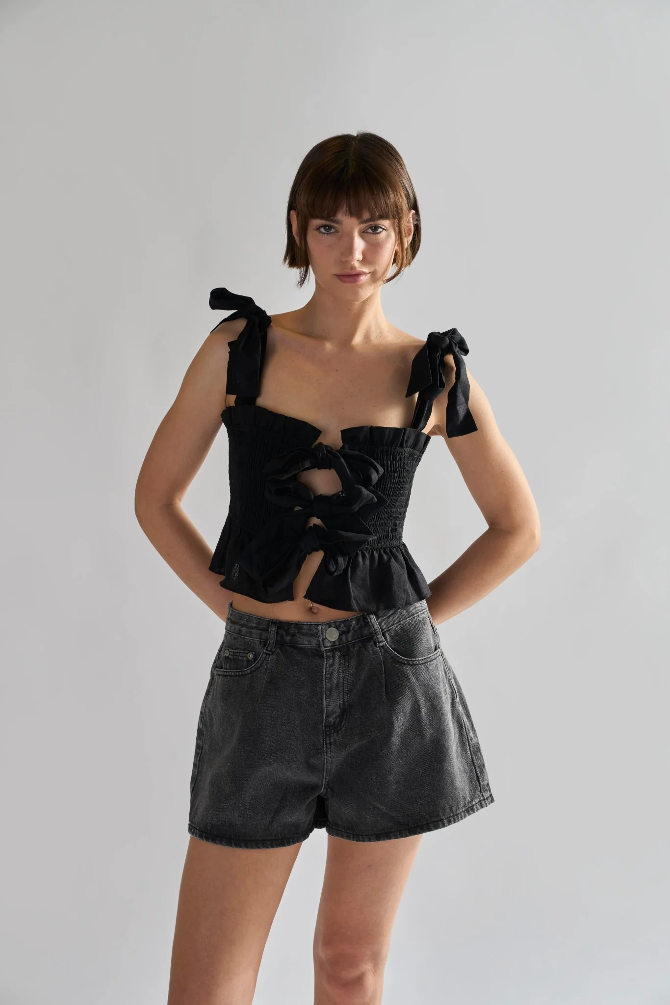 Washed-Black Denim-Shorts - Image 3