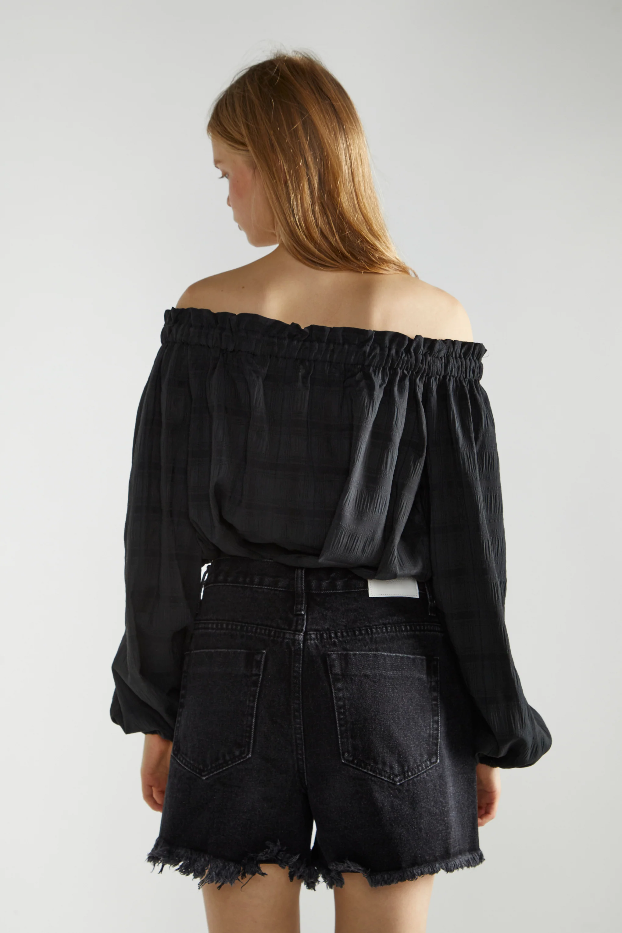 Washed Black Distressed Denim Shorts - Image 2