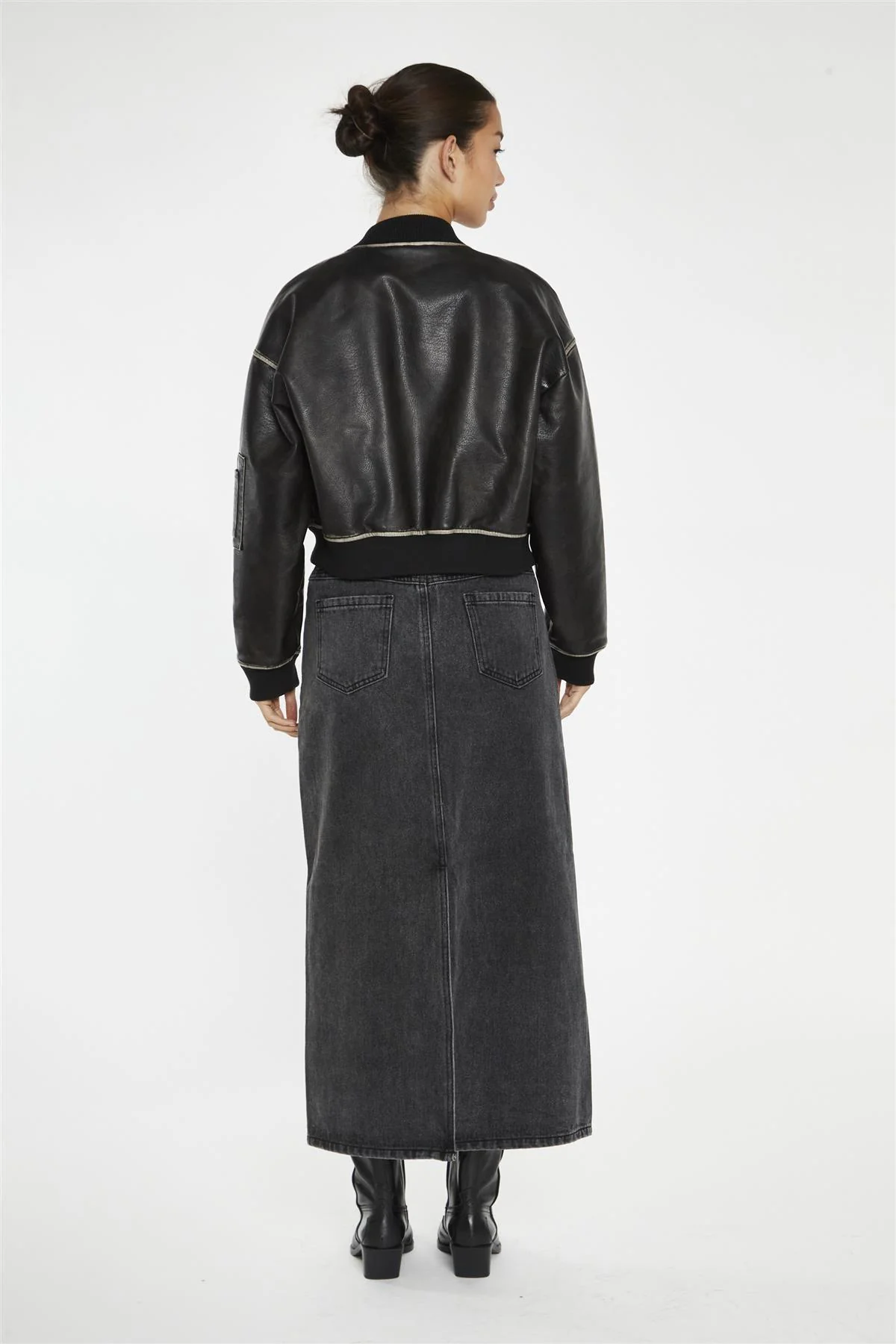 Washed-Black Padded Bomber-Jacket - Image 2