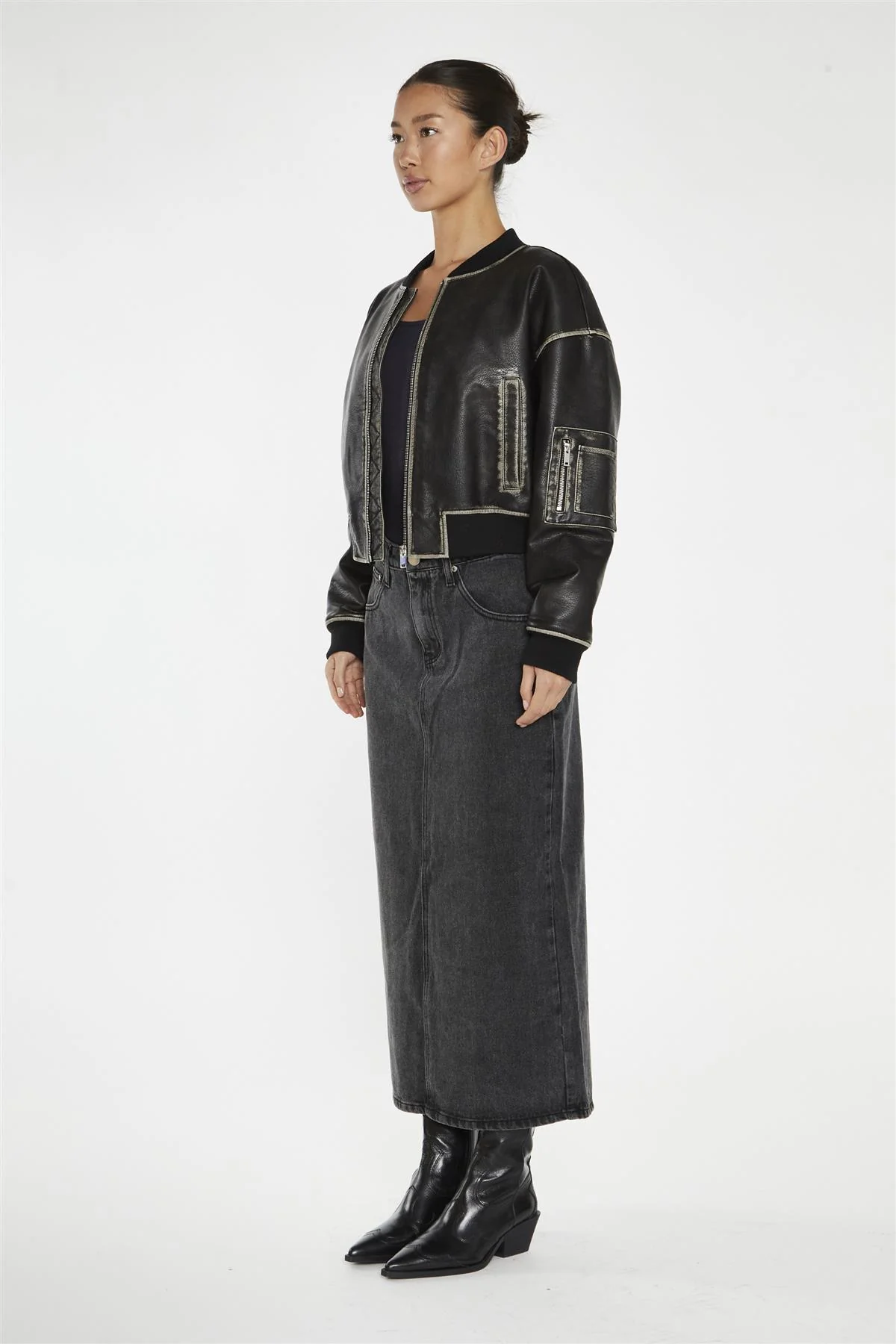Washed-Black Padded Bomber-Jacket - Image 4