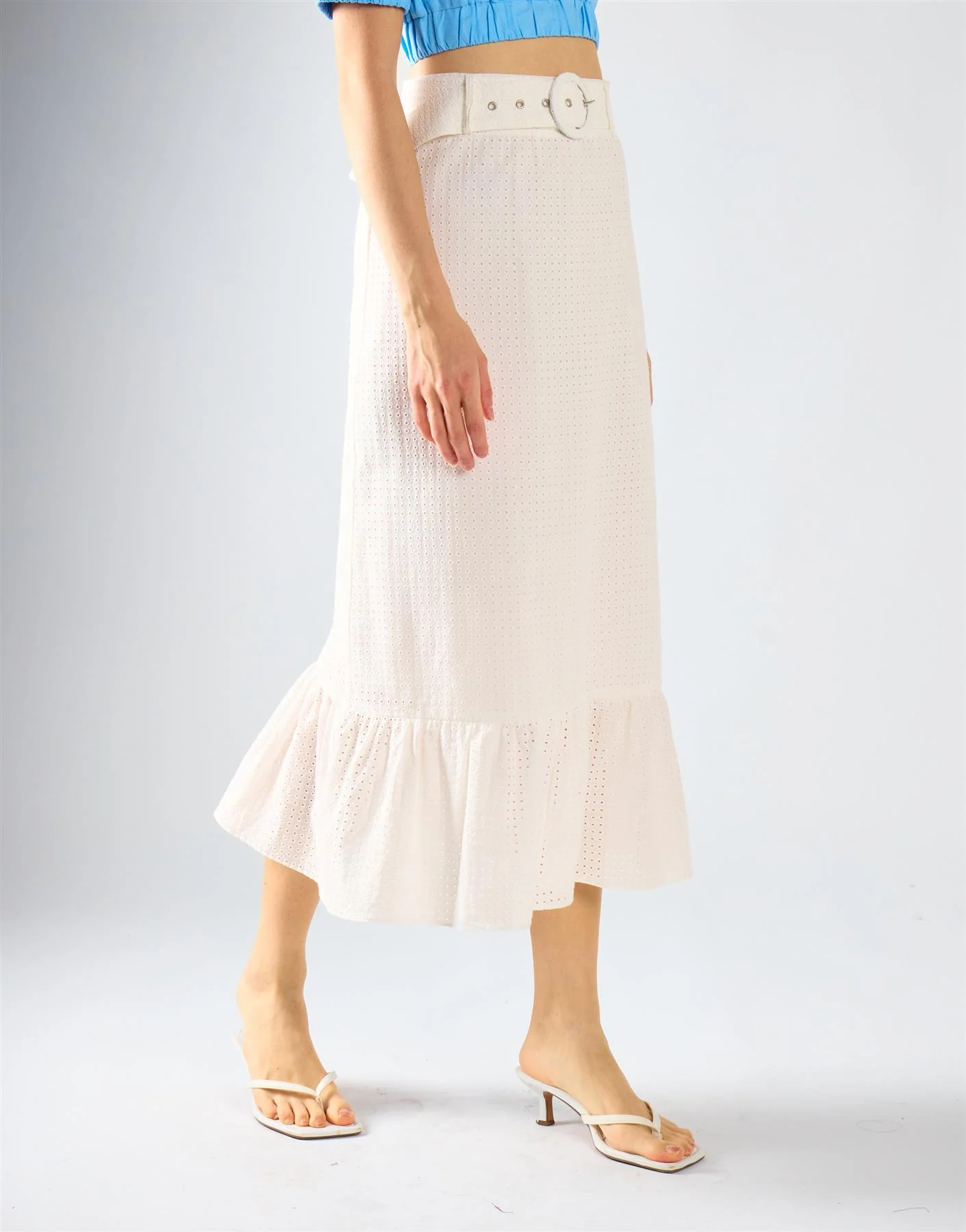 White Belted Midi Skirt - Image 2