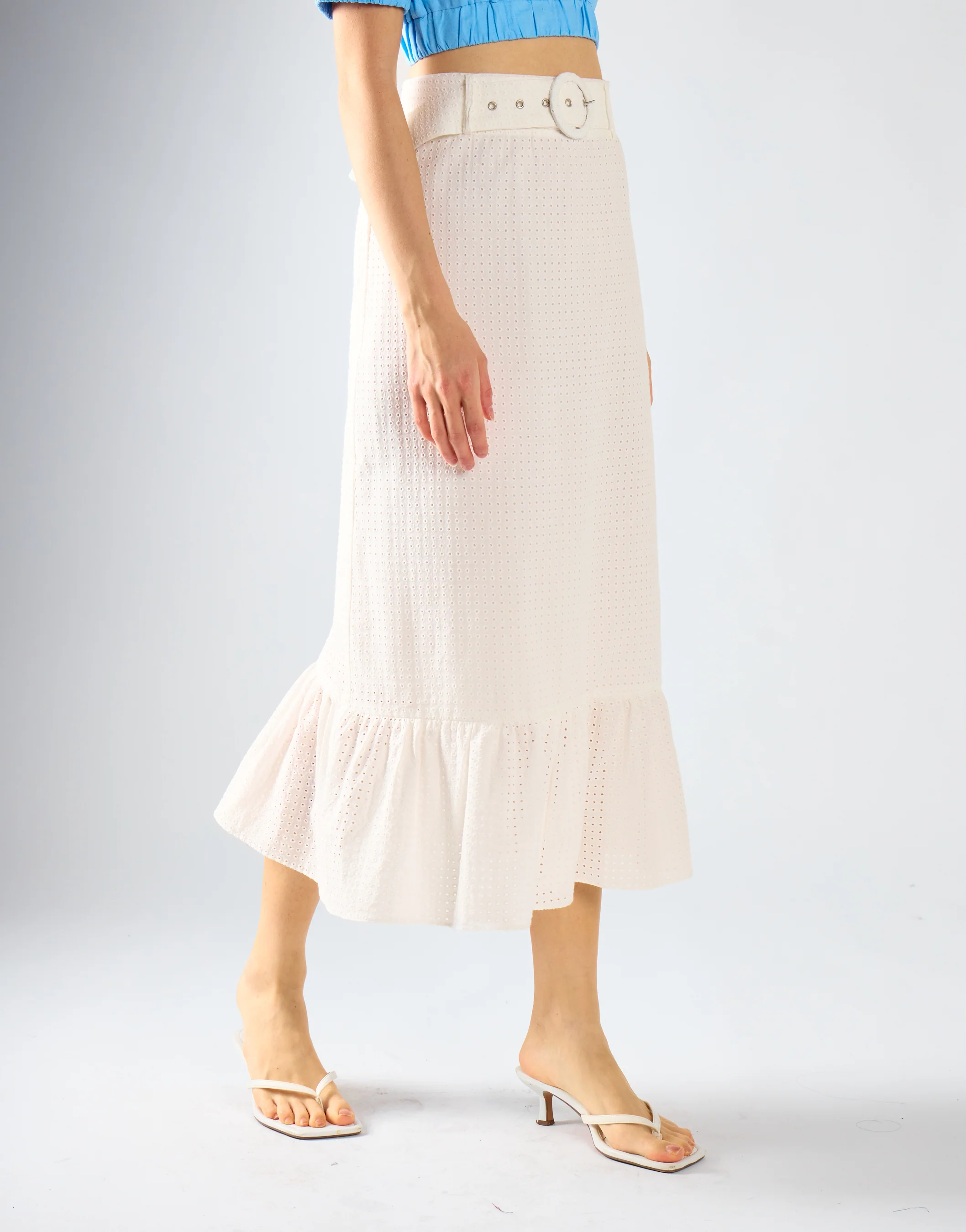 White Belted Midi-Skirt - Image 3