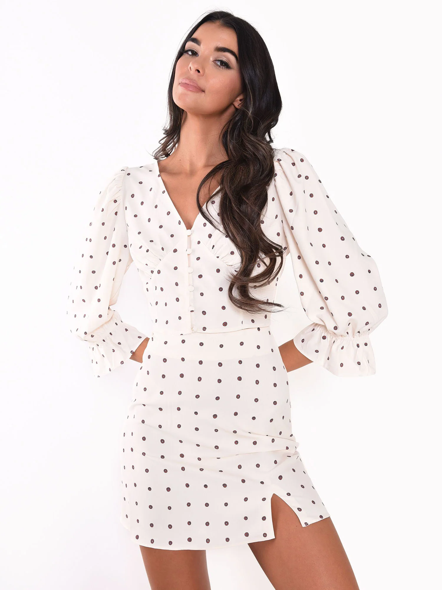 Cream Rust Spot A-line Split Skirt - Image 3