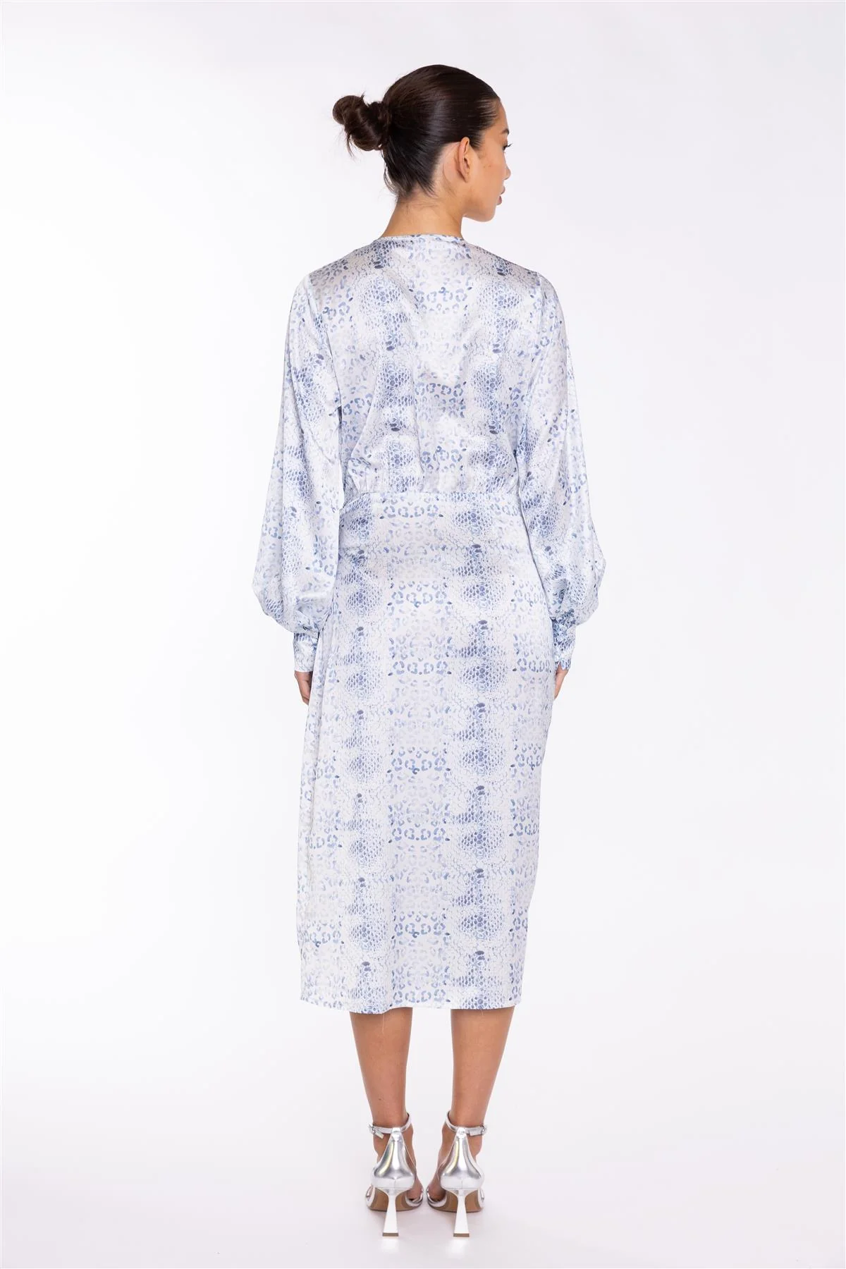 White-Blue Animal Wrap Midi-Dress - Image 2