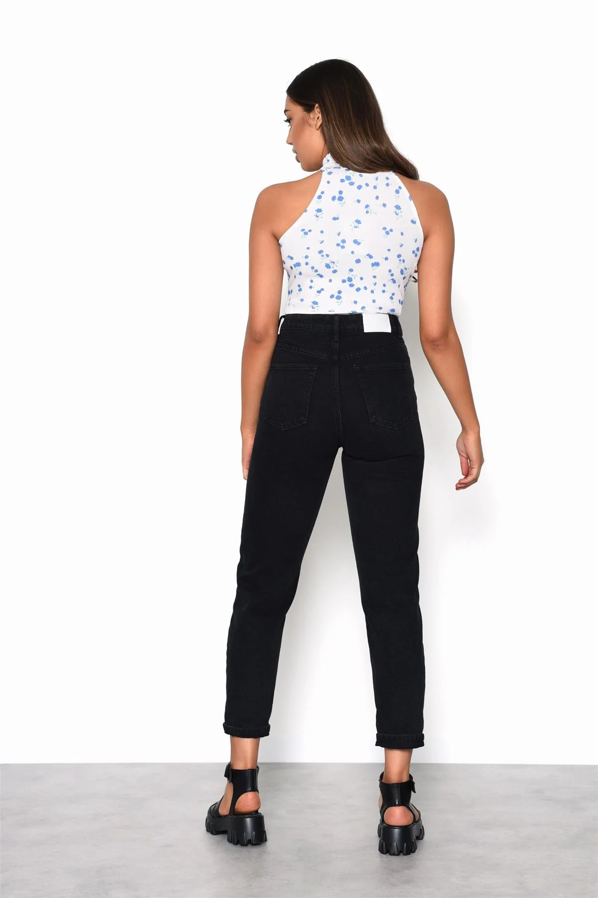 White Blue Ditsy Rib Bodysuit - Image 7