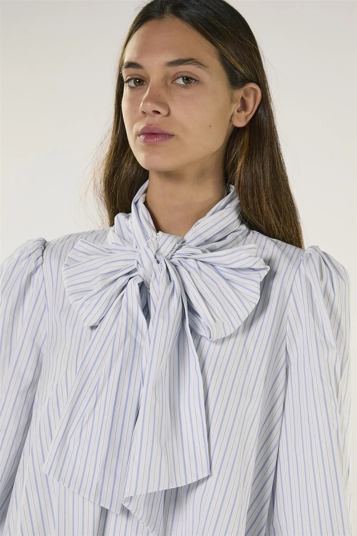 White Blue Stripe Bow Mini Dress - Image 2