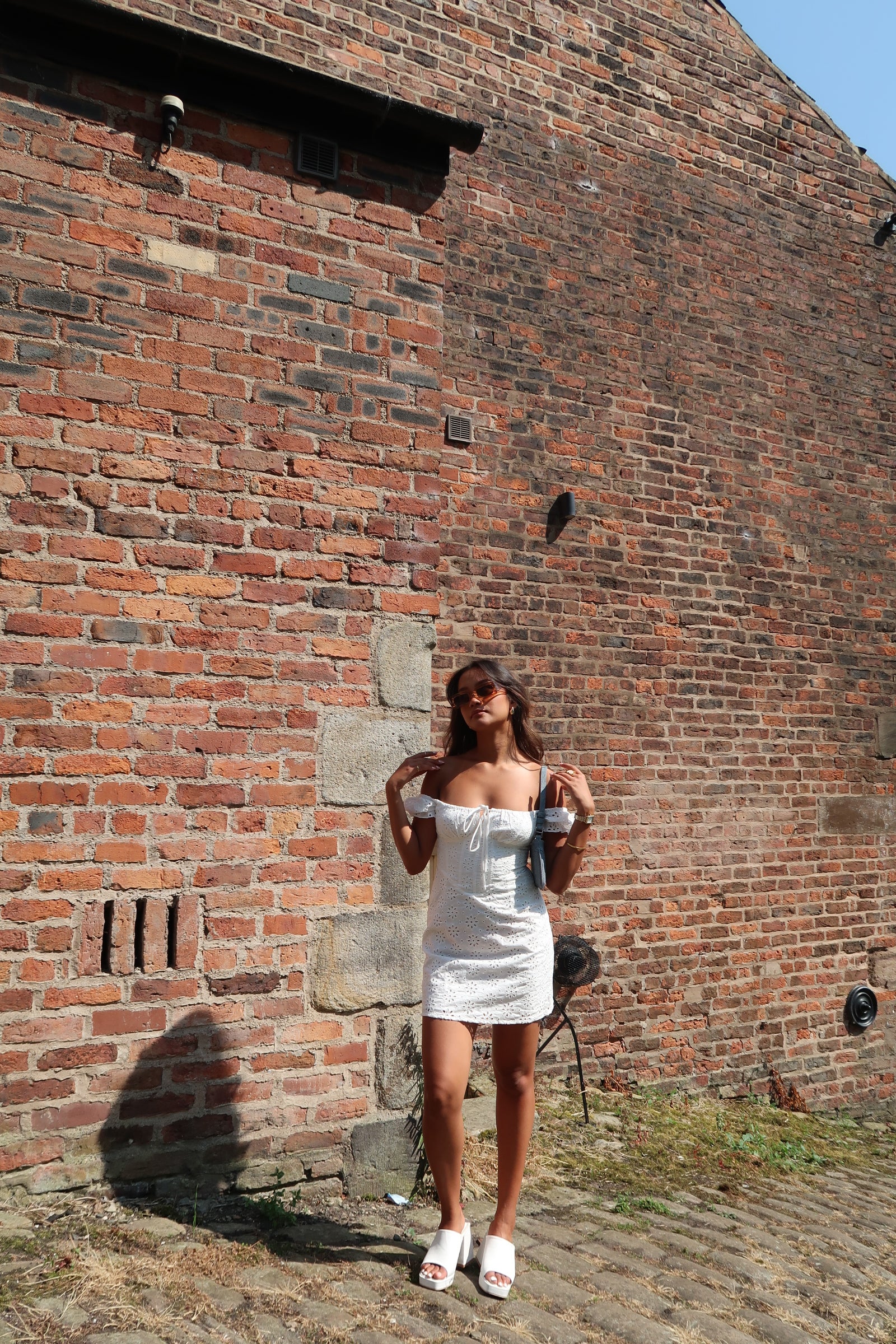 White-Broderie Bardot Corset Mini-Dress - Image 2