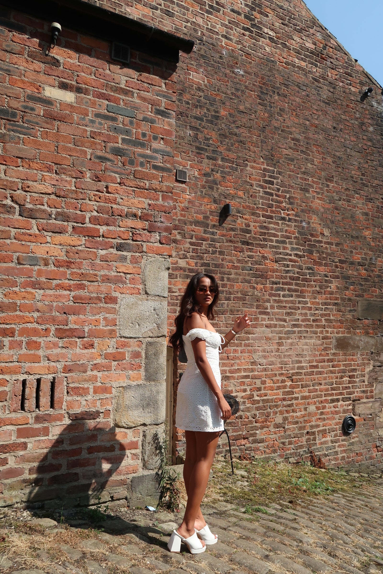 White-Broderie Bardot Corset Mini-Dress - Image 3