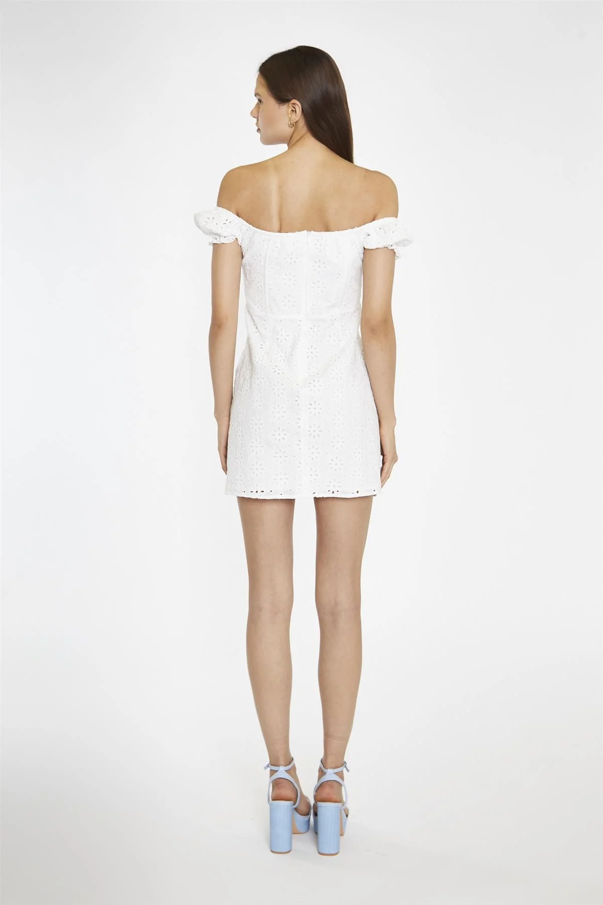 White-Broderie Bardot Corset Mini-Dress - Image 5