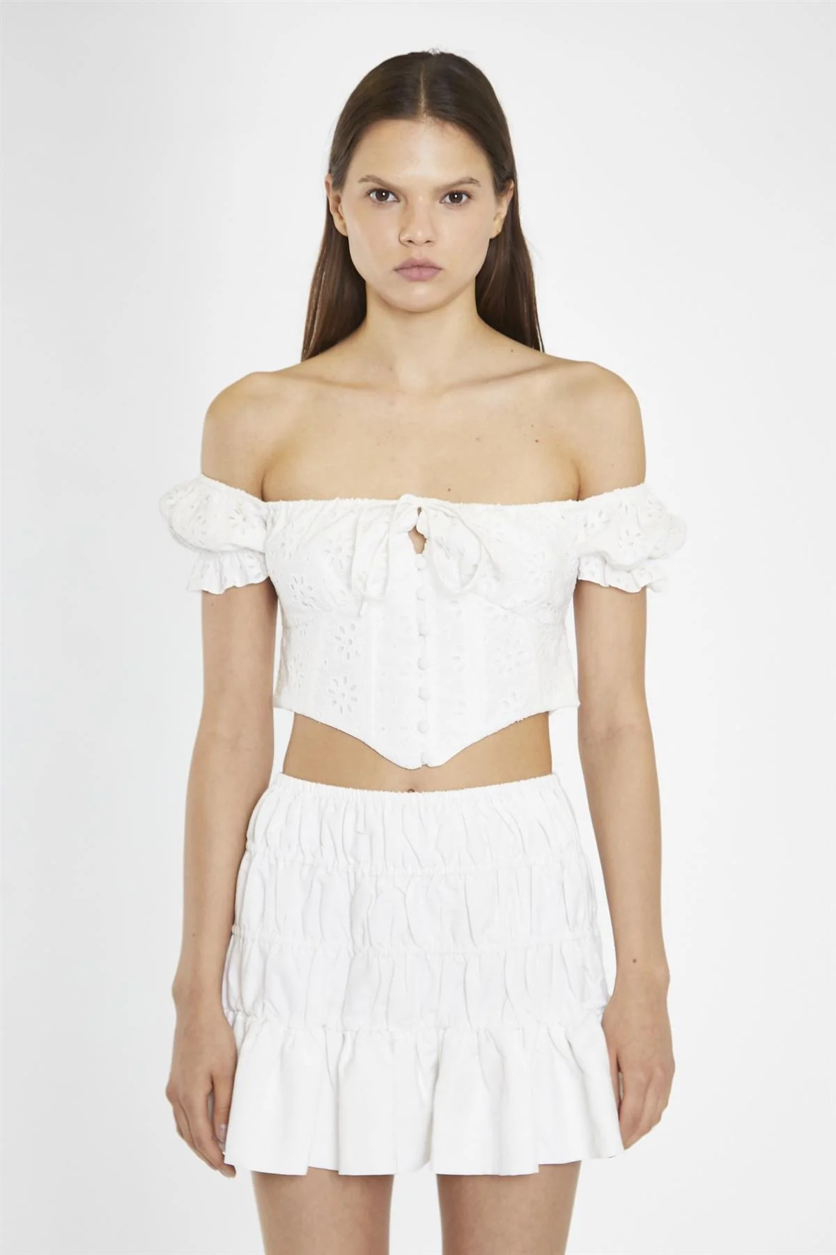 White-Broderie Bardot Corset-Top - Image 2