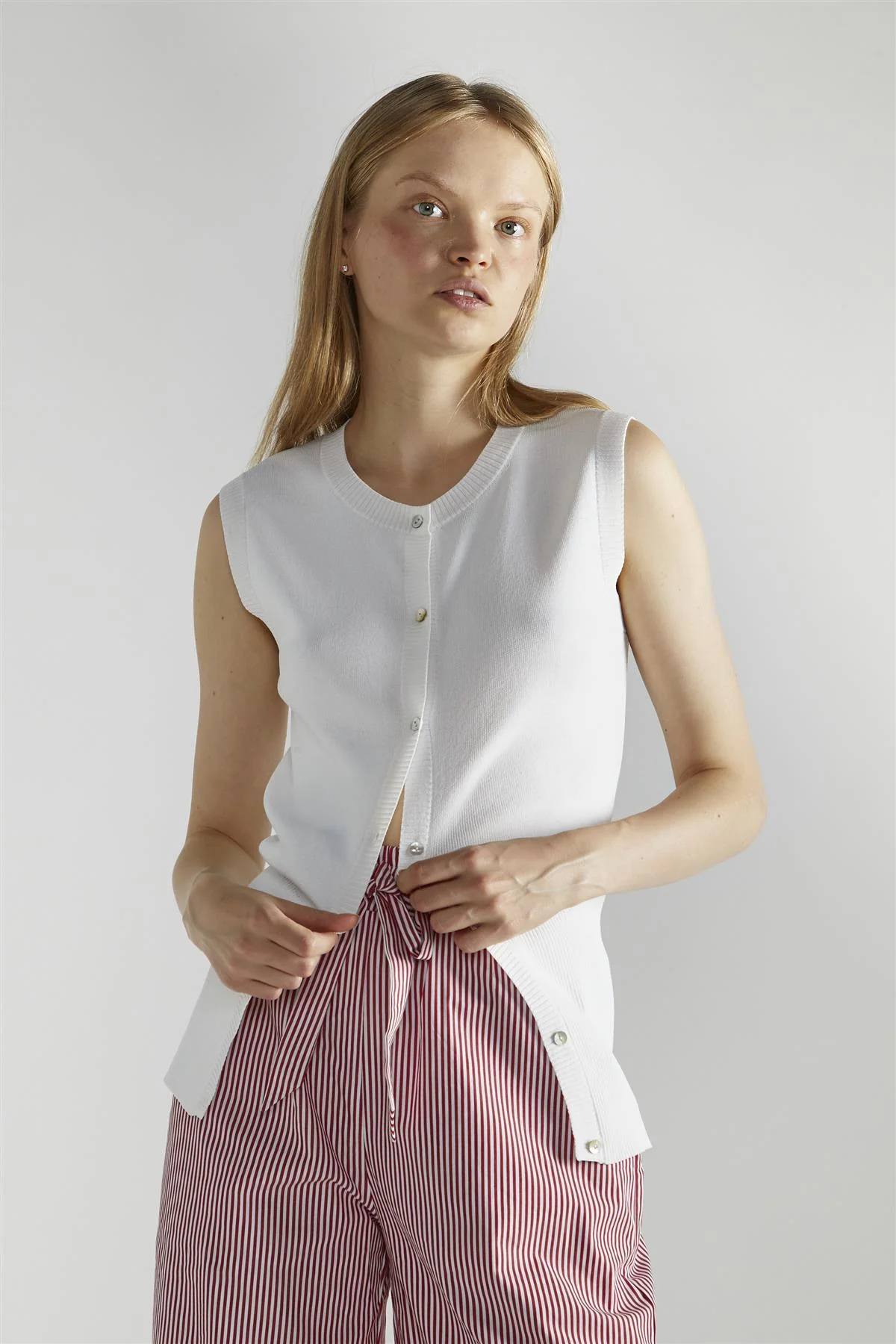 White Button Front Vest-Top - Image 3